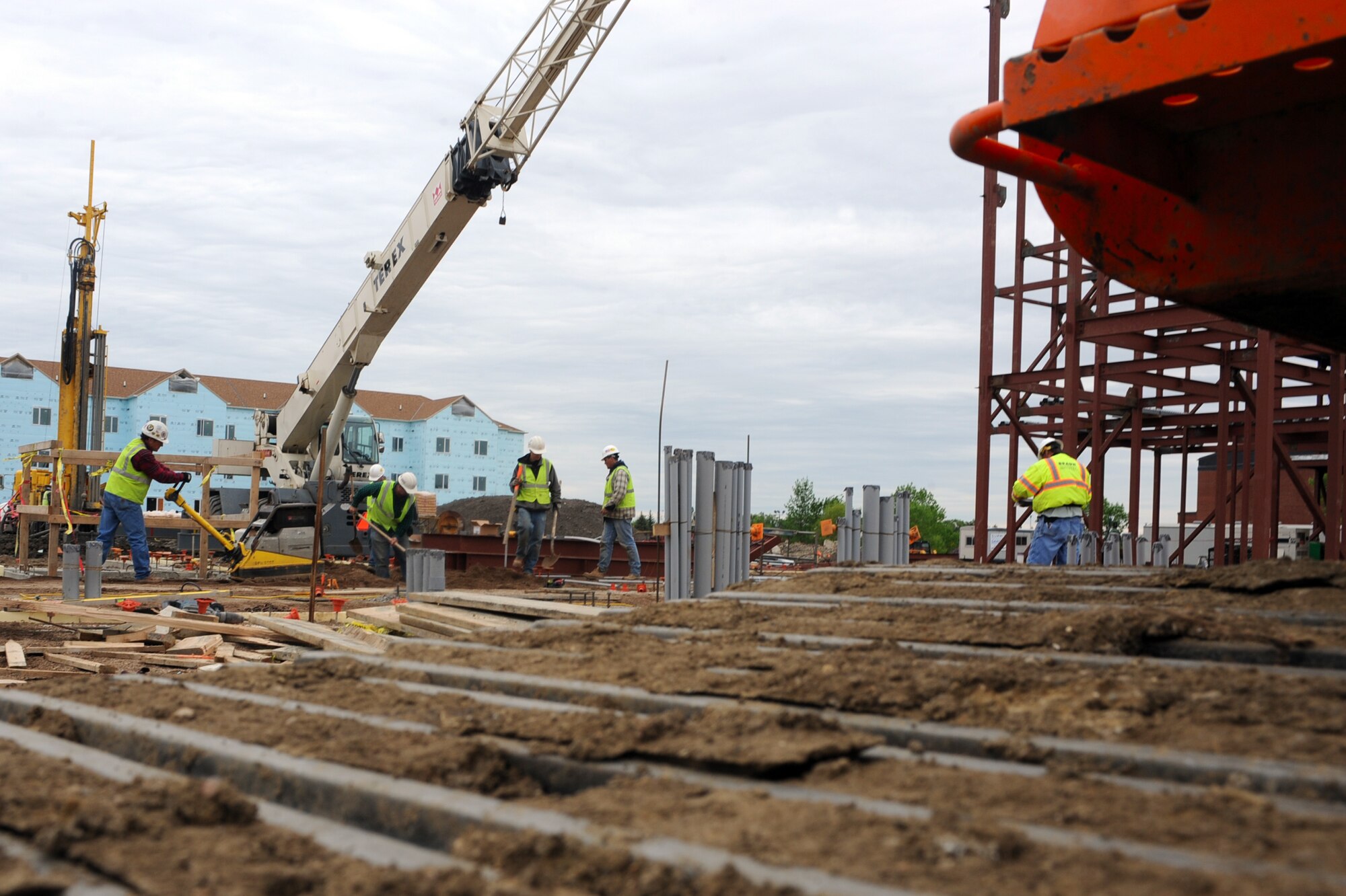 MINOT AIR FORCE BASE, N.D. -- Construction of the third newest dorms started on the first week of March and is scheduled to be completed June 2012 here June 7. The new dorms will help boost morale for the working Airmen that live on base. (U.S. Air Force Photo/Airman 1st Class Aaron-Forrest Wainwright)