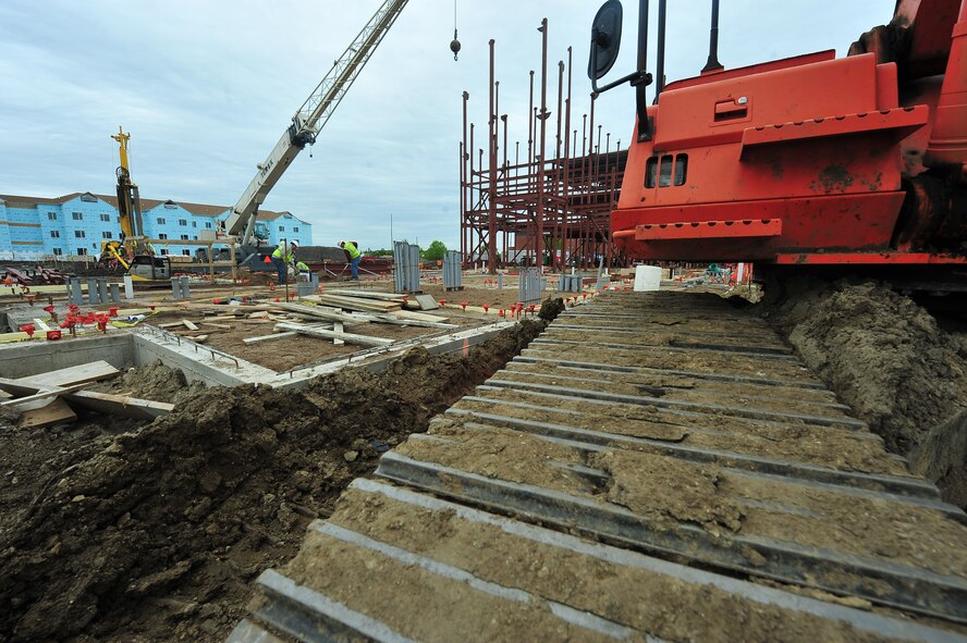 MINOT AIR FORCE BASE, N.D. – Construction of the new dormitory is well underway in the insulation process here June 07 here. Construction to help foster a better quality of life for Air Force Global Strike Command Airman began early March and projected to finish by May. (U.S. Air Force Photo/Senior Airman Jesse Lopez)