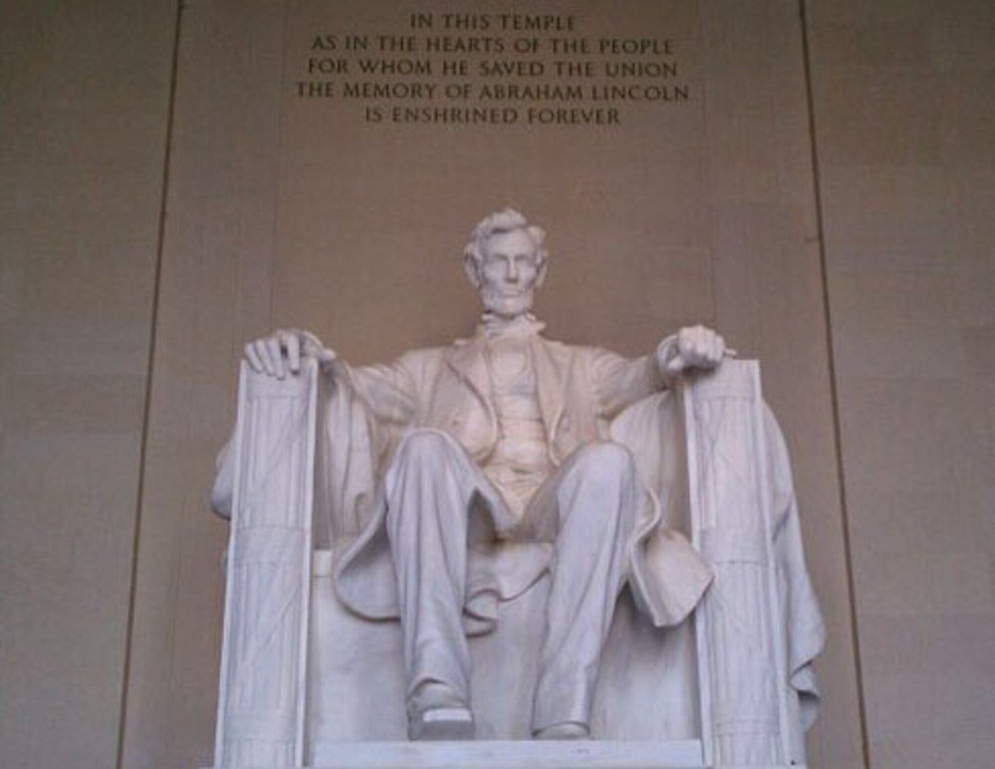President Abraham Linclon's 19-foot-tall marble effigy at the Linclon Memorial in Washington, D.C.