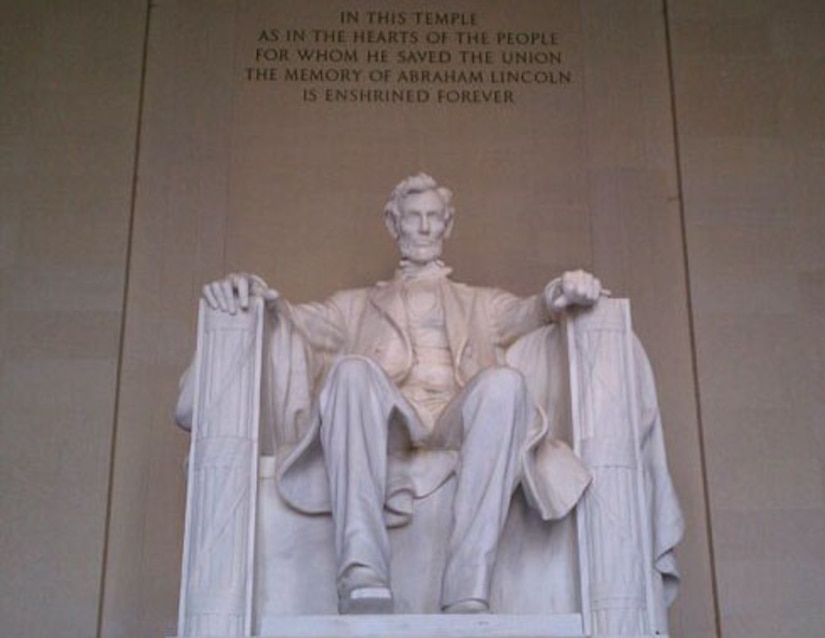 President Abraham Linclon's 19-foot-tall marble effigy at the Linclon Memorial in Washington, D.C.