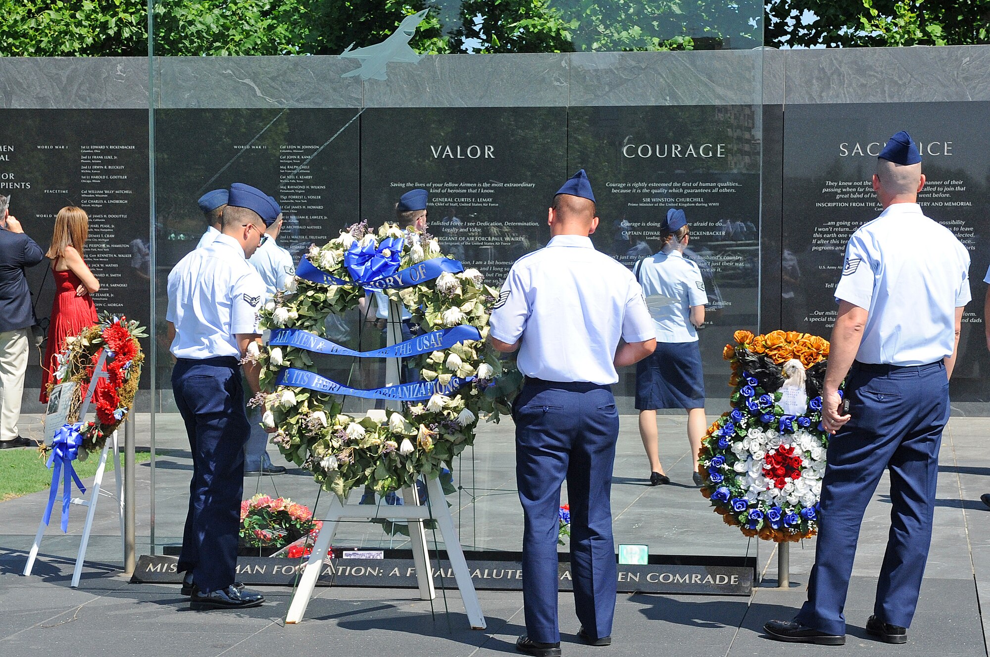 ARLINGTON, Va. -- Airmen from the 4th Fighter Wing, Seymour Johnson Air Force Base, N.C., toured the Air Force Memorial prior to accepting the inaugural Doolittle Award June 2, 2011. The Air Force Historical Foundation presented the 4th Fighter Wing with its newest honor, the James H. "Jimmy" Doolittle Award, continuing its tradition of recognizing those who have made significant strides in the contribution to and documentation of air power history. (U.S. Air Force photo/Senior Airman Gino Reyes)(Released)