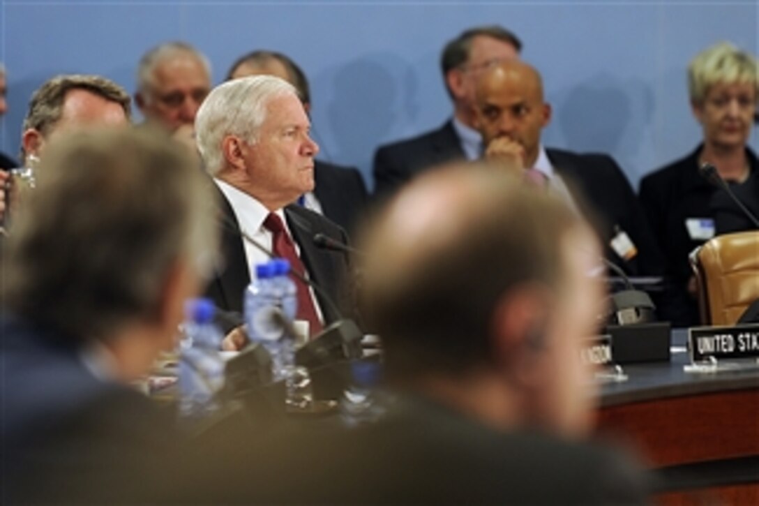 Secretary of Defense Robert M. Gates attends the North Atlantic Council meeting during the NATO Defense Ministerial in Brussels, Belgium, on June 8, 2011.  