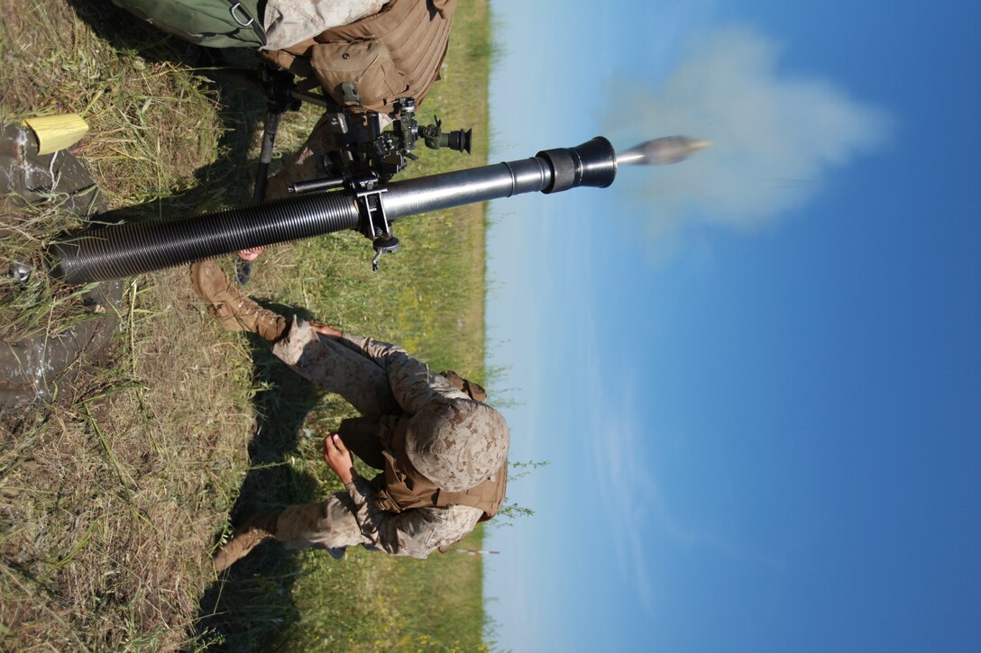 Marines with Mortars Platoon, Weapons Company, 3rd Battalion, 24th Marine Regiment take cover after dropping a mortar during a live-fire range June 8 as part of exercise Sea Breeze  2011. Sea Breeze is an annual combined air, land and maritime exercise with the goals of enhancing amphibious operations, improving multinational maritime capabilities and fostering trust and cooperation among participating nations. This year’s exercise includes participants from the United States, Ukraine, Macedonia, Moldova and Georgia and incorporates amphibious operations, maritime interdiction, improvised explosive device and convoy operations and other platoon level training.