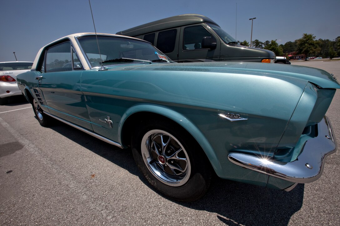 A 1966 Ford Mustang awaits potential buyers in the Marine Corps Community Services Resale Lot aboard Marine Corps Base Camp Lejeune.  The Resale Lot, in the parking lot near the Commissary and Marine Corps Exchange, is available to any Department of Defense identification cardholders who want to sell their car, truck, motorcycle, boat or RV.The lot has parking spaces for 116 vehicles.