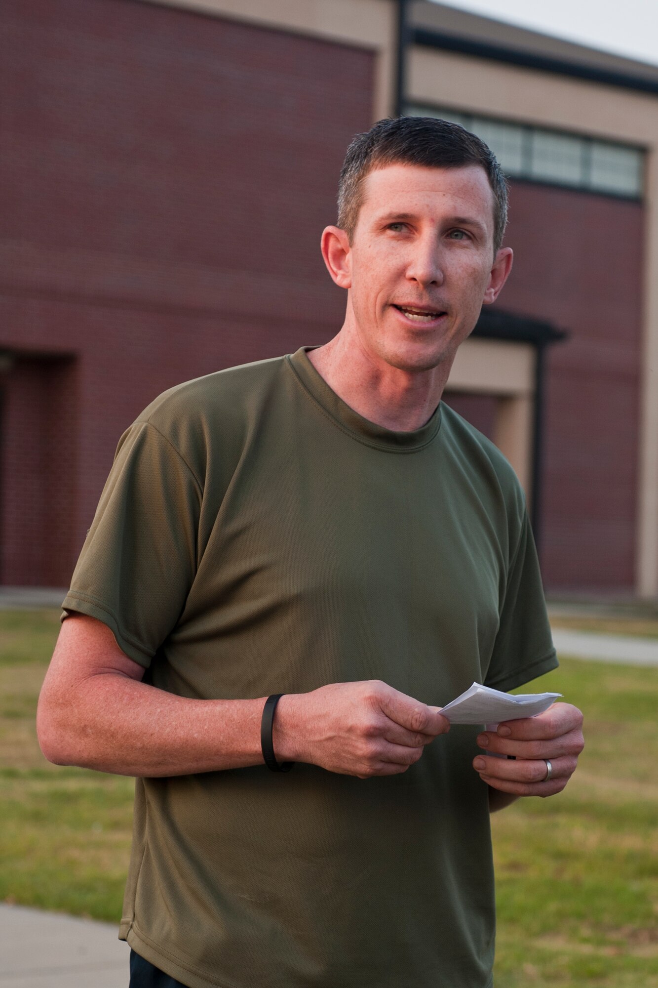 Lt. Col. Thomas Kunkel , 41st Rescue Squadron commander, gives opening remarks June 9 at Moody Air Force Base, Ga., before the start of a 6.6 kilometer run in honor of Pedro 66, an HH-60G Pave Hawk helicopter that crashed while on a medevac mission in Southeastern Afghanistan. Five Airmen from the 23rd Wing’s geographically separated units at Davis-Monthan Air Force Base, Ariz., and Nellis Air Force Base, Nev., lost their lives while trying to save others. (U.S. Air Force photo/Staff Sgt. Jamal D. Sutter)(RELEASED)