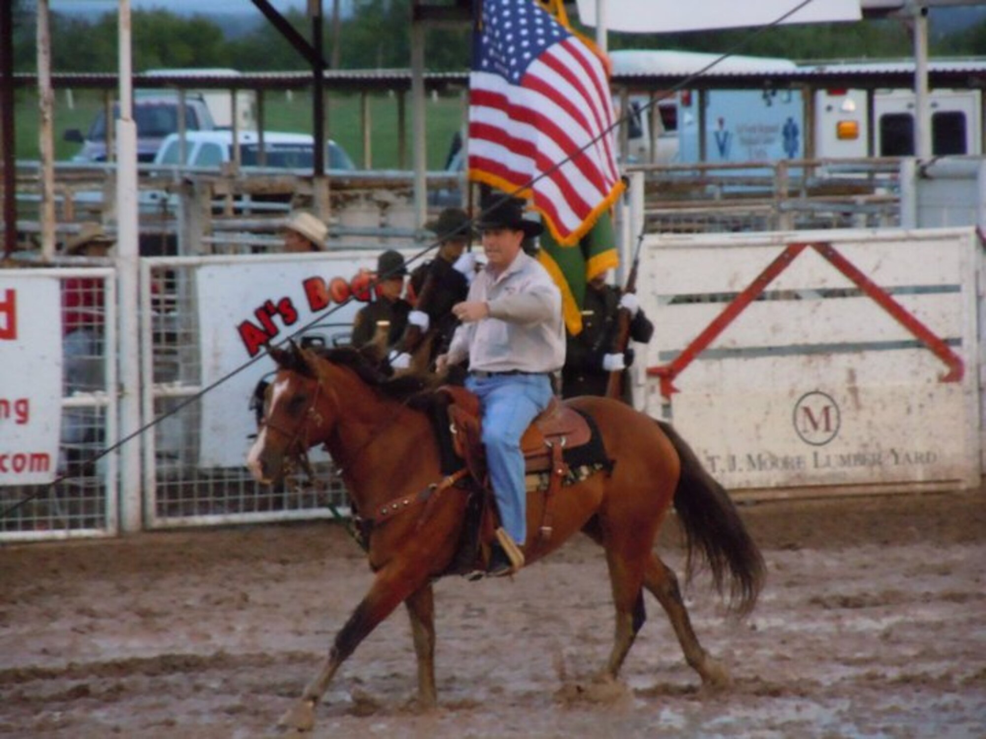 LAUGHLIN AIR FORCE BASE, Texas -- Colonel Michael Frankel, 47th Flying Training Wing commander, participates in the 2010 George Memorial Bull Riding event in Del Rio. Colonel Frankel recently announced his retirement from the Air Force. (contributed photo)