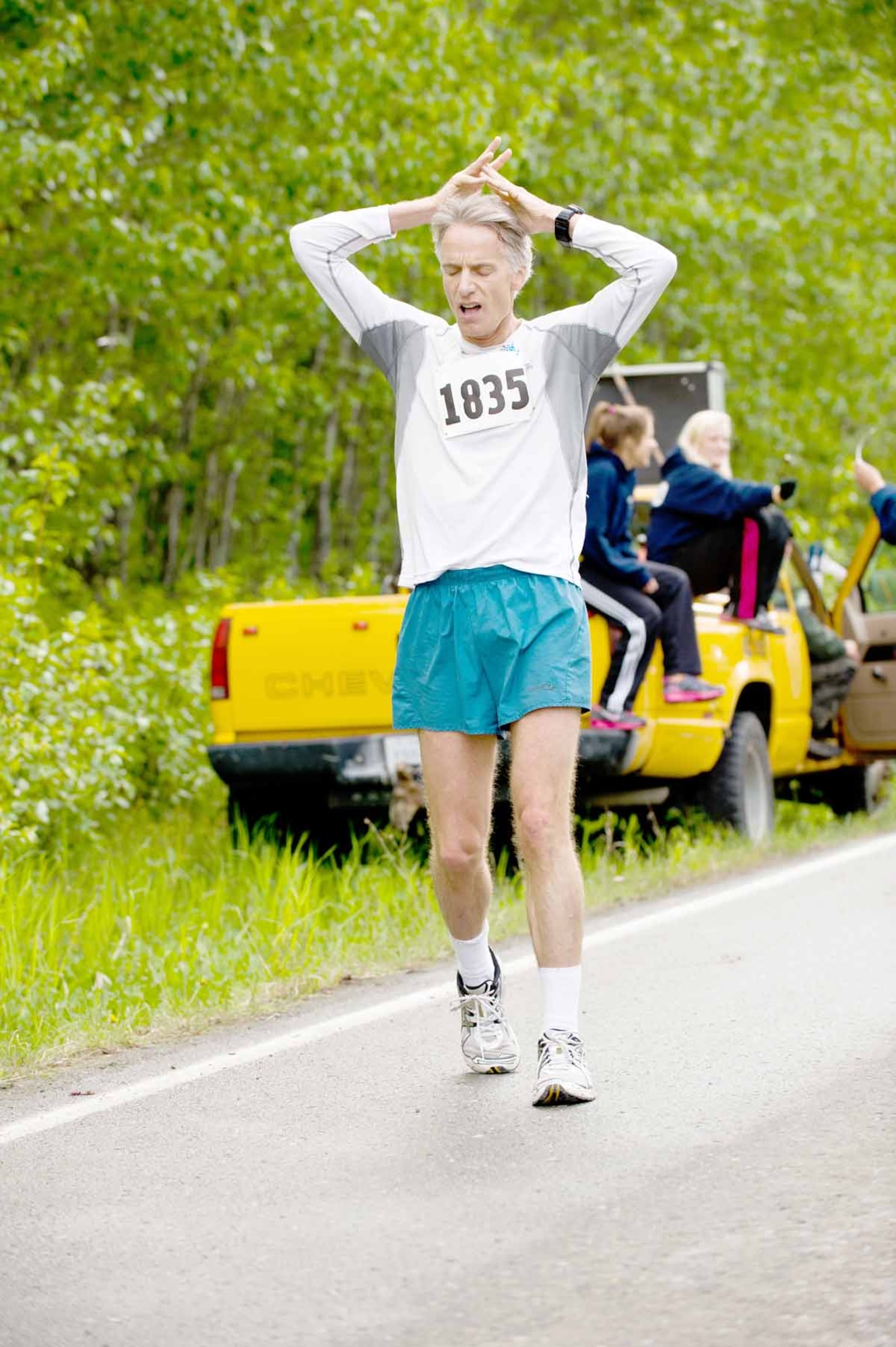 Bob Gerik cools down just after taking first place in the five-mile race of the 37th Annual Arctic Valley Run. Gerik finished in 34:08. Second place in the five-mile went to Jeremy Wiseman, with Jane Senaga and Matt Waddel taking third and fourth.	 (U.S. Air Force photos\Johnathon Green)