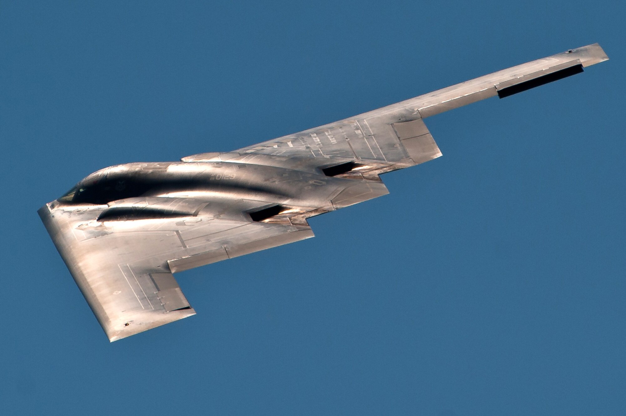 A B-2 Spirit flies June 4, 2011, above Ellsworth Air Force Base, S.D., during the 2011 Dakota Thunder air show. (U.S. Air Force photo/Tech. Sgt. Nathan Gallahan)
