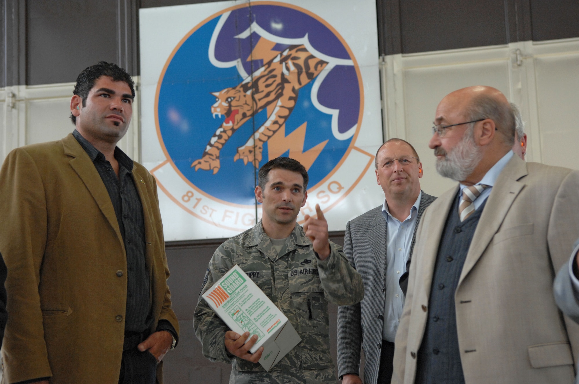 SPANGDAHLEM AIR BASE, Germany – Master Sgt. James Rippy, 52nd Maintenance Operations Squadron A-10 Thunderbolt II loading standardization crew chief, talks with civic leaders from the region during one of Spangdahlem Air Base’s media days here June 8. Civic leaders from the region around Spangdahlem visited the base to familiarize themselves with how the 52nd Fighter Wing operates. (U.S. Air Force photo/Airman 1st Class Matthew B. Fredericks)