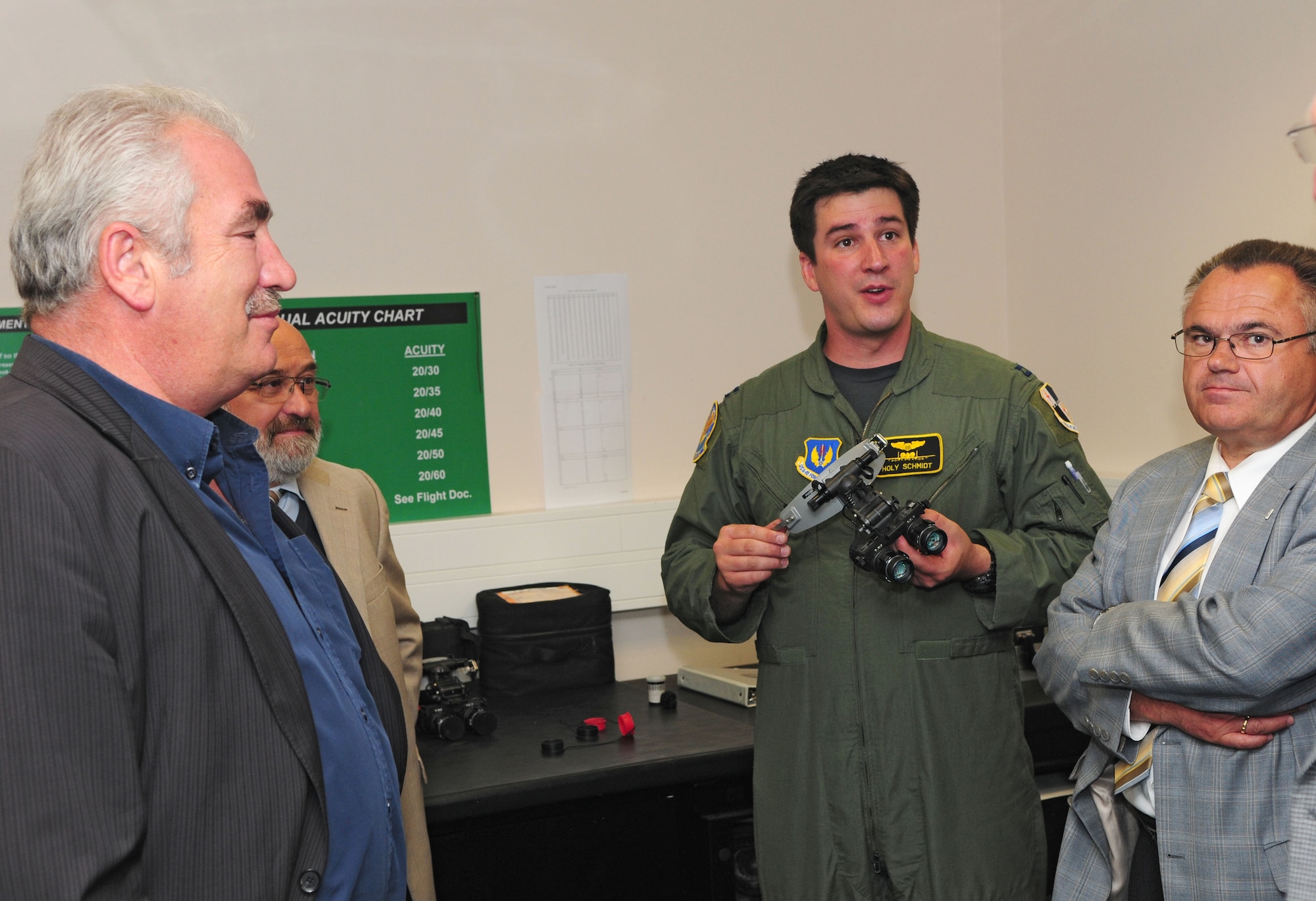 SPANGDAHLEM AIR BASE, Germany – Capt. James Schmidt, 81st Fighter Squadron A-10 Thunderbolt II pilot, talks with civic leaders from the region during one of Spangdahlem Air Base’s media days here June 8. Civic leaders from the region around Spangdahlem visited the base to familiarize themselves with how the 52nd Fighter Wing operates. (U.S. Air Force photo/Airman 1st Class Matthew B. Fredericks)