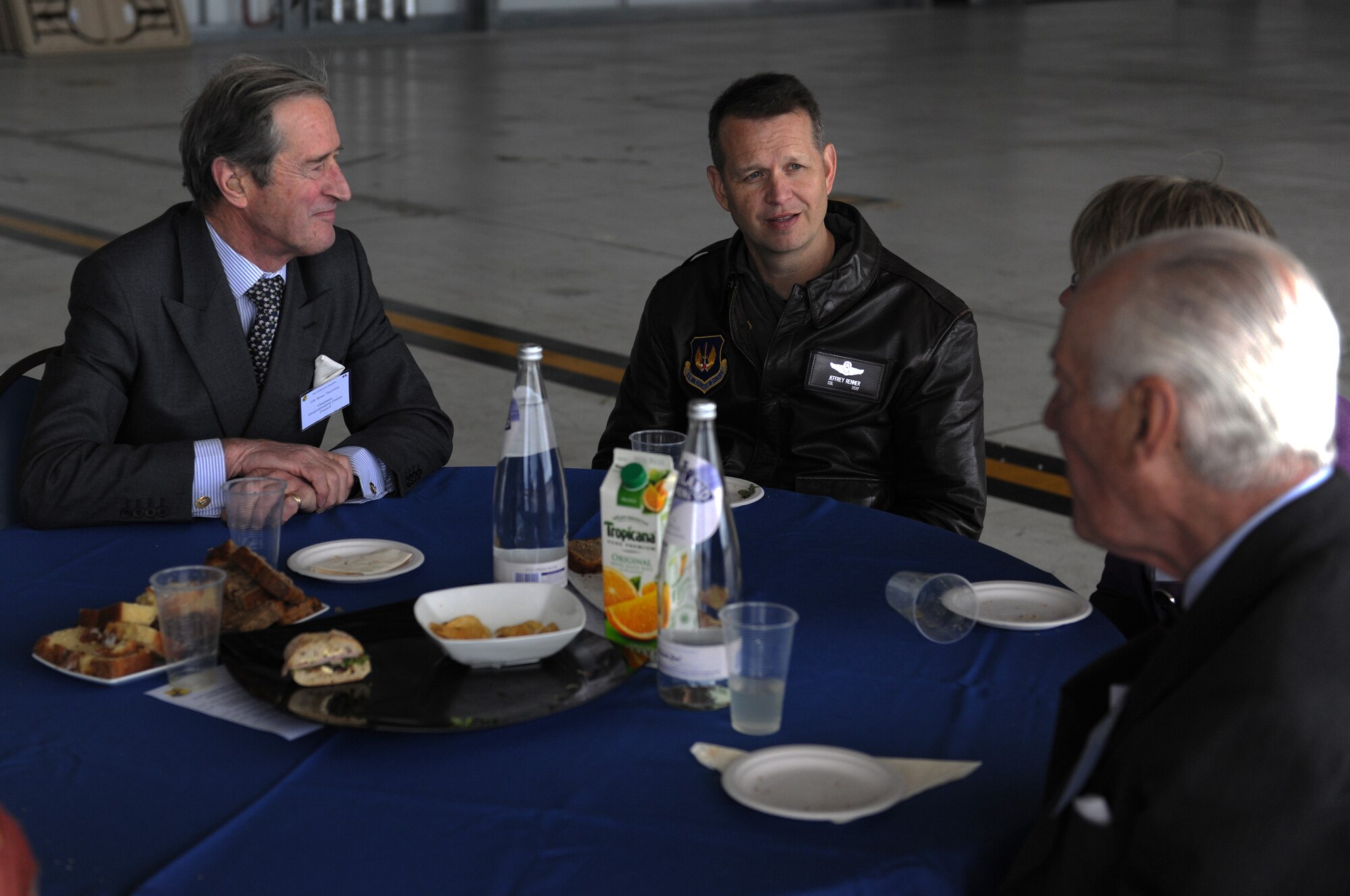 Col. Jeffrey Renner, 422nd Air Base Group commander, speaks to local civic leaders during the RAF Fairford Civic Leaders Tour June 8. Councillors and other leaders from towns and villages located near RAF Fairford toured the installation to gain a better understanding of RAF Fairford’s role and mission. (U.S. Air Force photo/1st Lt. Brian Maguire)
