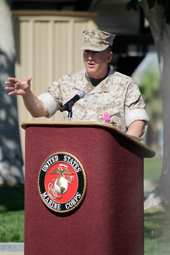 Lieutenant Col. Brent Norquist says farewell to his friends and Marines during his retirement ceremony at the Combat Center flag pole June 10, 2011.
