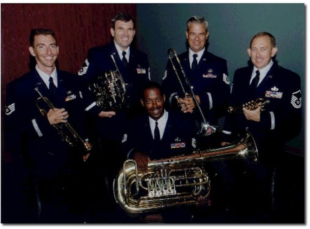 Brass Quintet - from left to right, back to front:
Jerry Lockwood
Roger Wallace
Sewart Undem
Roger Mason
Greg Robinson