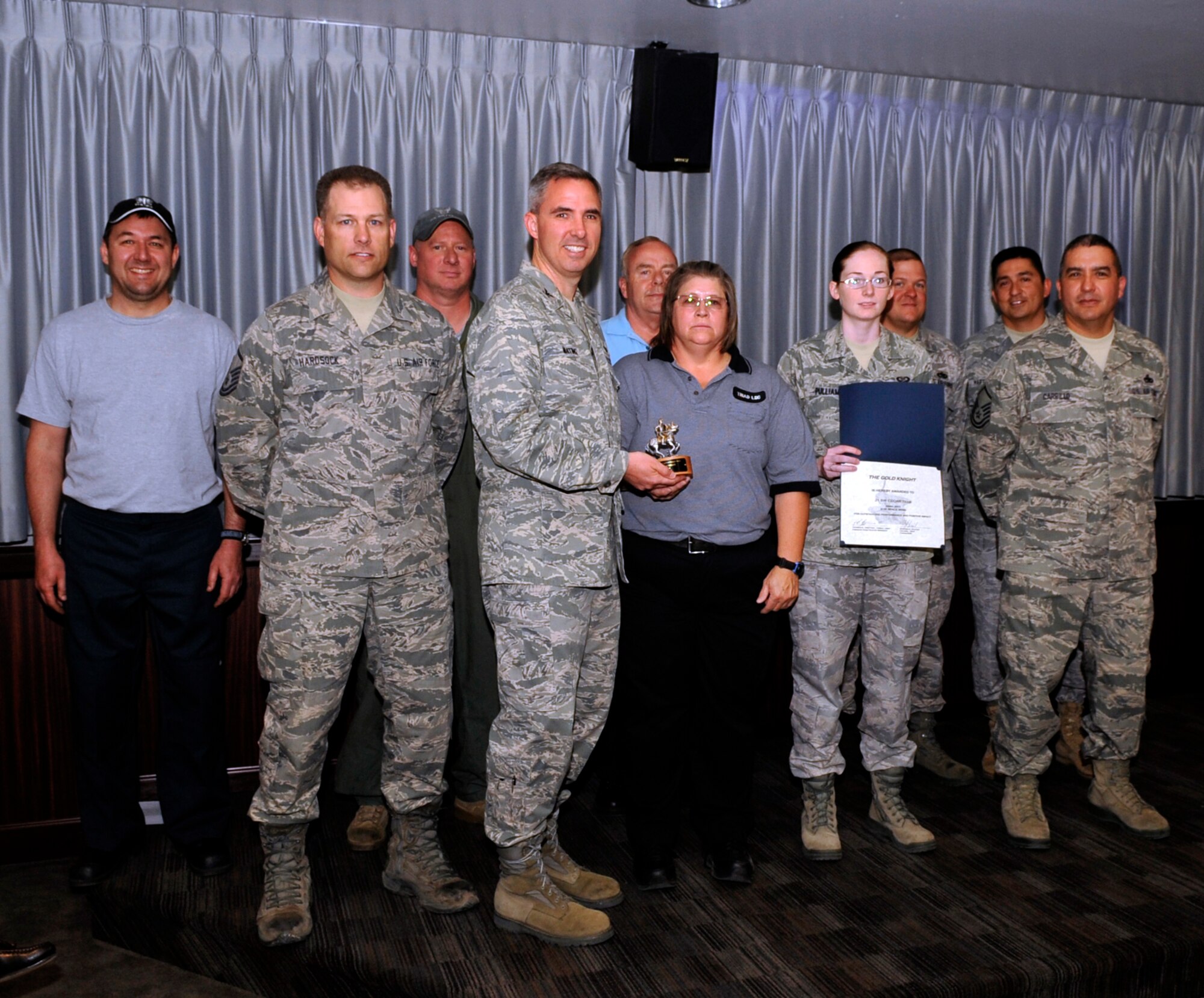 The Gold Knight recipient for April is the Peterson AFB Crash Damage or Disabled Aircraft Recovery team. (U.S. Air Force photo/Rob Bussard)