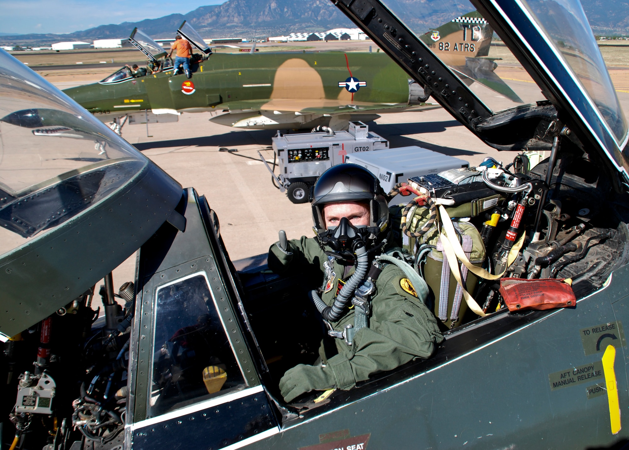 Christina Olds, daughter of Air Force hero, Brig. Gen. Robin Olds, returns from her flight in a QF-4 from Det. 1 82nd Aerial Targets Squadron May 23.  Ms. Olds, represented her father in his former aircraft during a flyover at the Air Force Academy’s organizational awards. The F-4 was a replica of the SCAT XXVII her father flew with the 8th Tactical Fighter Wing Wolfpack in Vietnam.   General Olds was the Exemplar for the class of 2011.   Det. 1, 82nd ATRS is a geographically separated unit of the 53rd Wing, headquartered at Eglin Air Force Base, Fla.  (U.S. Air Force photo/ Rollan Yocum.)