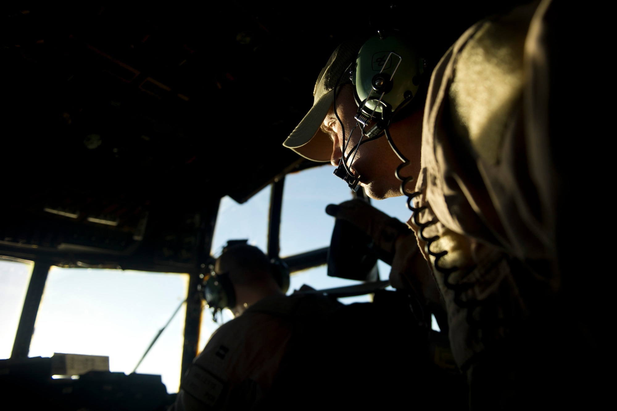 Staff Sgt. Joseph Wilkerson, 76th Expeditionary Rescue Squadron fight engineer, flies on an HC-130P Hercules casualty evacuation mission in order to transport wounded Afghan National Security Force members to a medical treatment facility. Members of the 76th ERQS are responsible for conducting combat search and rescue as well as personnel recovery missions in Afghanistan and assist with CASEVAC missions when available. (U.S. Air Force photo/Master Sgt. Adrian Cadiz)