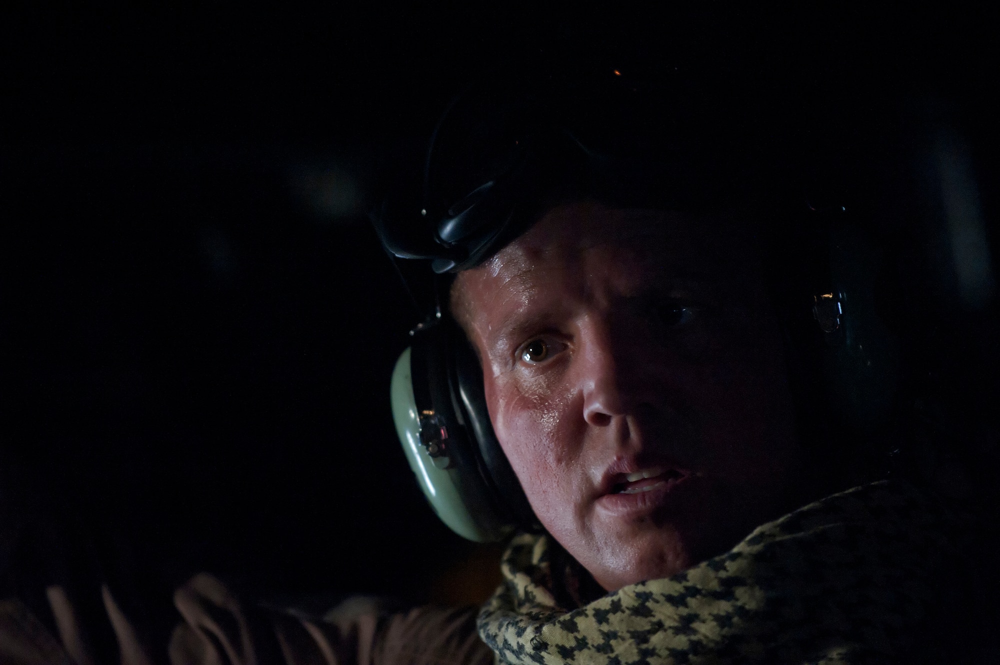 Staff Sgt. Andrew Morford, 76th Expeditionary Rescue Squadron loadmaster, flies on an HC-130P Hercules casualty evacuation mission in order to transport wounded Afghan National Security Force members to a medical treatment facility. Members of the 76th ERQS are responsible for conducting combat search and rescue as well as personnel recovery missions in Afghanistan and assist with CASEVAC missions when available. (U.S. Air Force photo/Master Sgt. Adrian Cadiz)