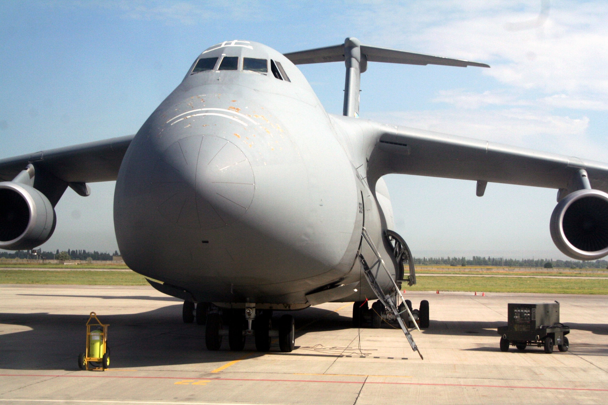 A C-5M Galaxy from the 436th Airlift Wing of Dover Air Force Base, Del., is parked on the flightline at the Transit Center at Manas, Kyrgyzstan on June 7, 2011. The 376th Air Expeditionary Wing operates at Manas and supports Operation Enduring Freedom. (U.S. Air Force Photo/Master Sgt. Scott T. Sturkol)