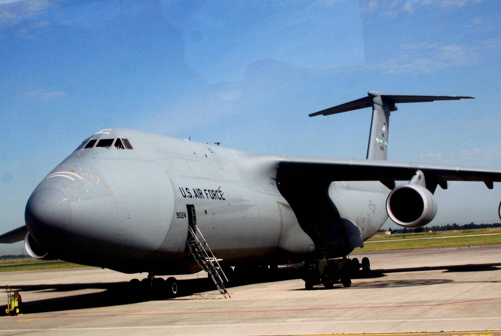 A C-5M Galaxy from the 436th Airlift Wing of Dover Air Force Base, Del., is parked on the flightline at the Transit Center at Manas, Kyrgyzstan on June 7, 2011. The 376th Air Expeditionary Wing operates at Manas and supports Operation Enduring Freedom. (U.S. Air Force Photo/Master Sgt. Scott T. Sturkol)