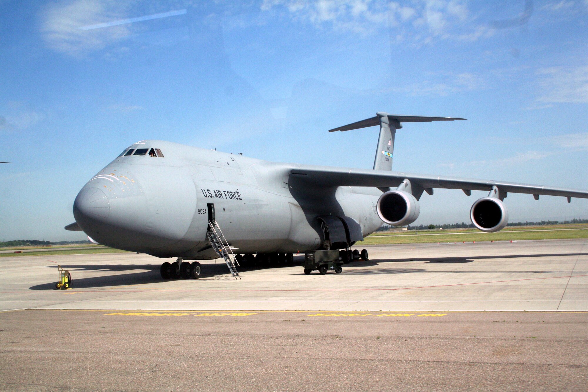 A C-5M Galaxy from the 436th Airlift Wing of Dover Air Force Base, Del., is parked on the flightline at the Transit Center at Manas, Kyrgyzstan on June 7, 2011. The 376th Air Expeditionary Wing operates at Manas and supports Operation Enduring Freedom. (U.S. Air Force Photo/Master Sgt. Scott T. Sturkol)