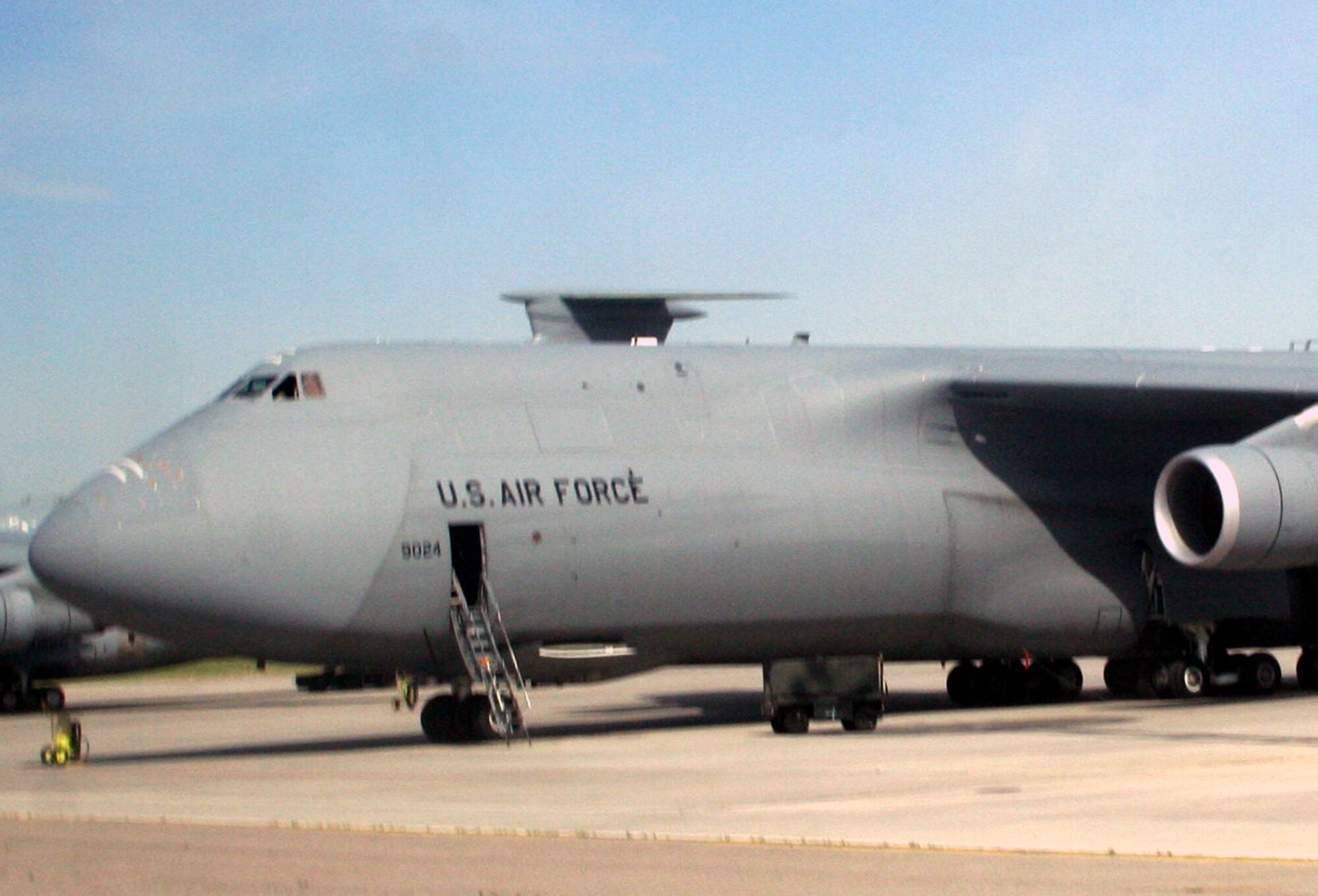 A C-5M Galaxy from the 436th Airlift Wing of Dover Air Force Base, Del., is parked on the flightline at the Transit Center at Manas, Kyrgyzstan on June 7, 2011. The 376th Air Expeditionary Wing operates at Manas and supports Operation Enduring Freedom. (U.S. Air Force Photo/Master Sgt. Scott T. Sturkol)