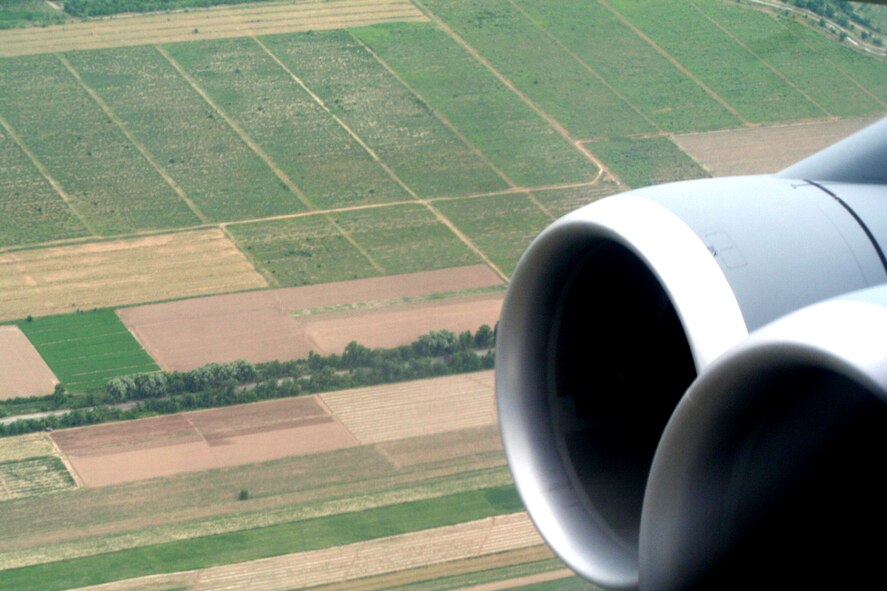 Thne countryside of Kygyzstan can be seen through the window of a C-5M Super Galaxy during an airlift mission on June 7, 2011.  (U.S. Air Force Photo/Master Sgt. Scott T. Sturkol)
