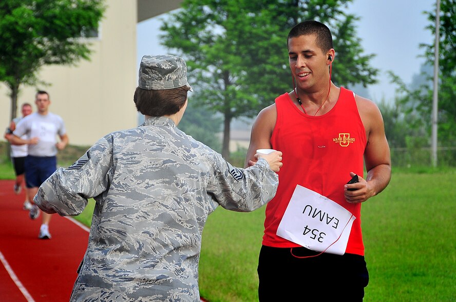 Over 400 Osan Air Base Airmen participated in a 10 hour run June 10, here.  The purpose of the run was to raise money through donations for Japan and Southern Tornadoes relief efforts, as well as boost troop morale.  Team Osan ran a total of 749.5 miles, raising $1,362.00. (U.S. Air Force Photo by/ Staff Sgt. Daylena Gonzalez)