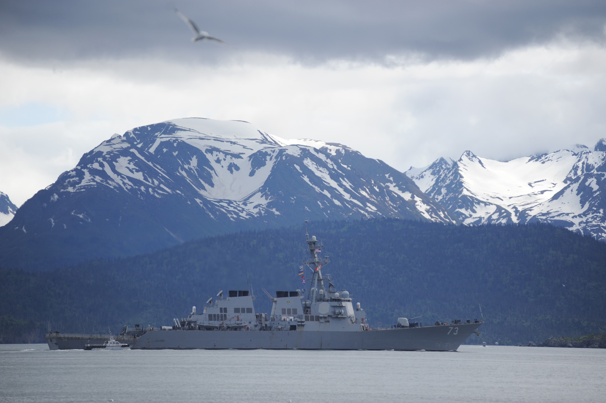 USS Decatur (DDG-73) leaves port to get into position for Operation Northern Edge 11 in Homer, Alaska, June 12, 2011. Decatur is deployed to Alaska in support of Northern Edge, Alaska's largest military training exercise. The exercise is designed to prepare joint forces to respond to crises throughout the Asia-Pacific region. (Photo by Mass Communication Specialist 2nd Class Rufus Hucks)