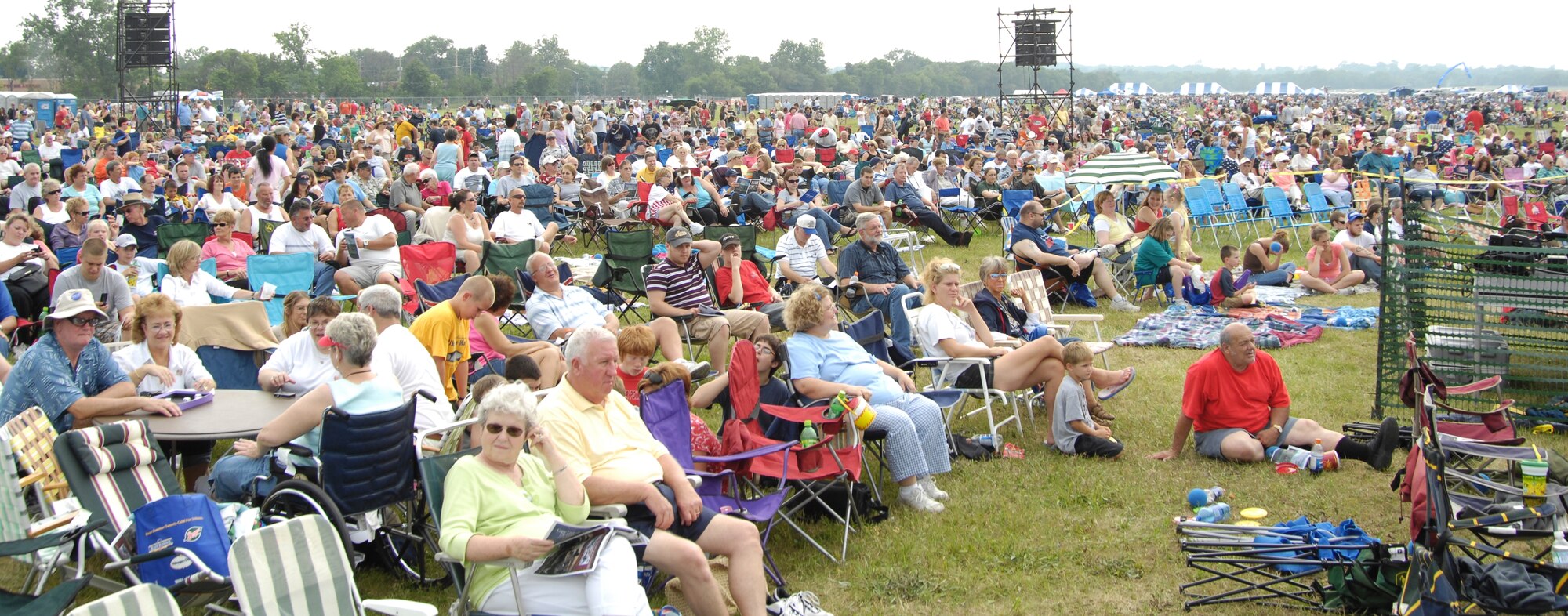 The grounds of the National Museum of the United States Air Force fill up with spectators during a past Air Force Materiel Command’s Freedom’s Call Tattoo.  This year’s Tattoo is scheduled for June 24 and will include crowd-favorites like aircraft flyovers and fireworks.  The theme of the night is “Defending Liberty…Home and Abroad,” honoring the men and women who served their country during Operation Iraqi Freedom and Operation Enduring Freedom, as well as those who continue to serve in today’s operations.  The night will also include a special tribute recognizing the 10th year since the Sept. 11 attacks.  Gates to the event open at 4:00 p.m. (U.S. Air Force Photo by Mike Libecap)