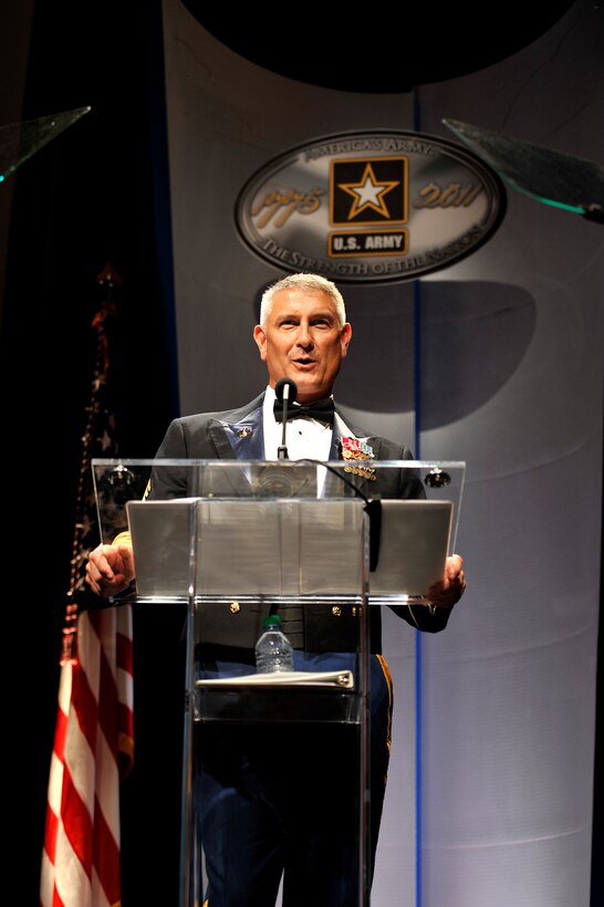 Sgt. Maj. of the Army Raymond F. Chandler III addresses the audience during the 236th U.S. Army Birthday Ball at the Gaylord National Resort and Convention Center in National Harbor, Md., June 11, 2011. 