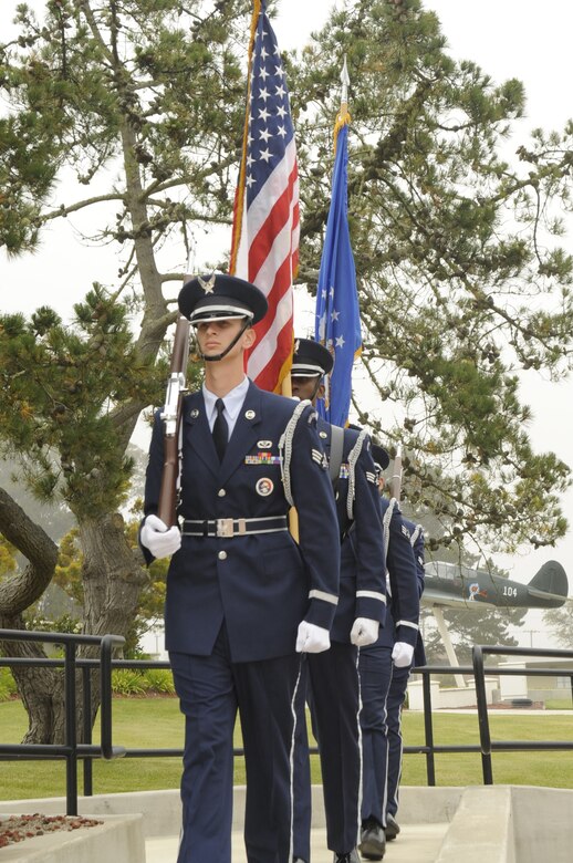 VANDENBERG AIR FORCE BASE, Calif. – The Vandenberg Honor Guard marches to the stage to present the colors during the 30th Operations Group change of command ceremony here Wednesday, June 15, 2011. The change of command ceremony has historically provided a way for the soldiers to recognize their incoming commander. (U.S. Air Force photo/Senior Airman Lael Huss)