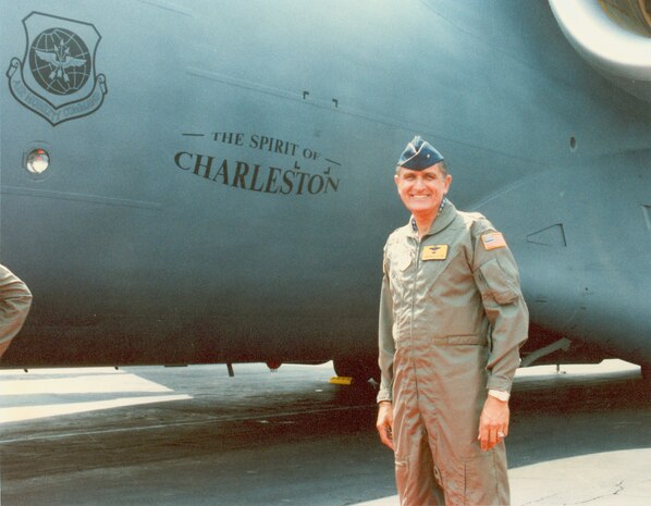 Brig. Gen. Thomas Mikolajcik, 437th Airlift Wing commander, displays a wide smile as he stands next to the wing’s first C-17, ‘The Spirit of Charleston’ June 14, 1993, at Charleston Air Force Base. (USAF Photo)