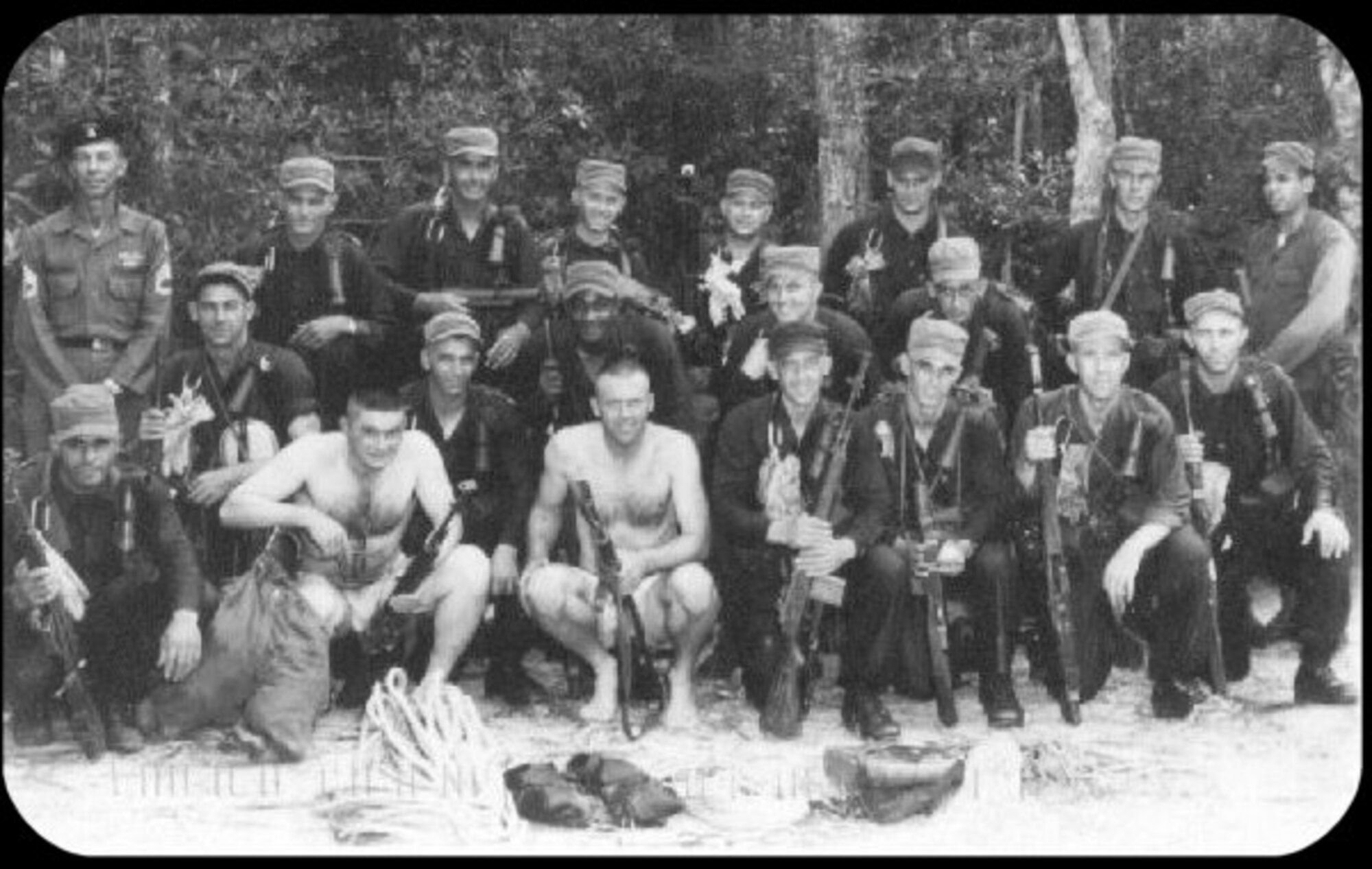 Shortly after crossing the Yellow River, now retired Master Sgt. Bill Revell, (back row, third from right), and other members of his U.S. Army Ranger School pose for a photo. Revell received secret orders to report to Ranger School as part of the 1041st Security Police Squadron (test). (Courtesy photo)