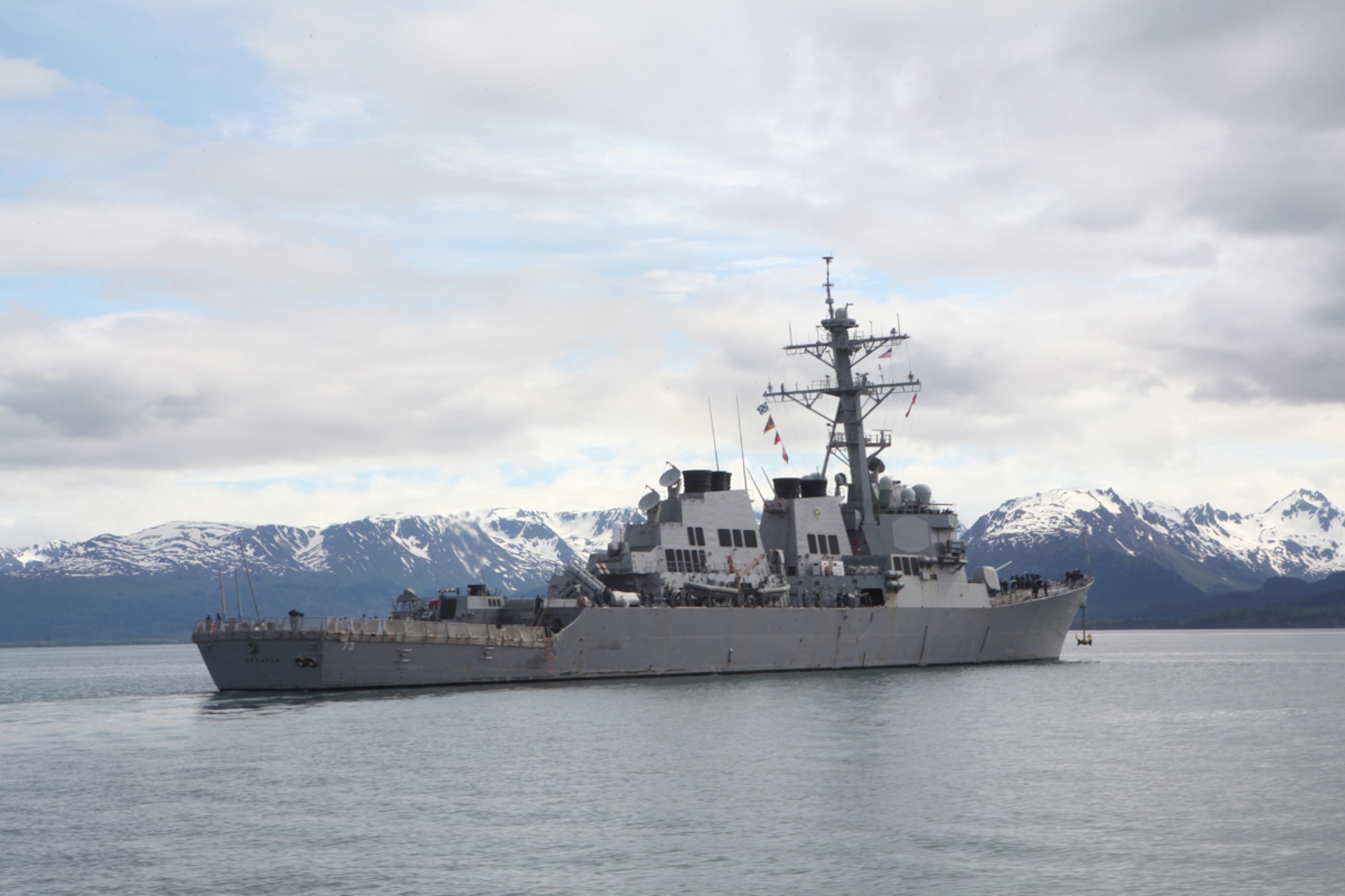 HOMER, Alaska - The USS Decatur (DDG-73) sits docked in Homer, Alaska, before the start of Exercise Northern Edge '11, June 12, 2011. The Decatur is a Arleigh Burke-class guided-missile destroyer ship, which has SPY radar on board to locate and track aircraft and missiles. (U.S. Marines photo/Sgt. Deanne Hurla)
