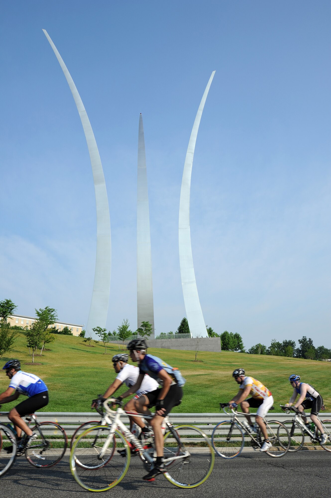 The Crystal Ride Challenge, a 12.5-kilometer course open to both professional and non-professional riders, began at both the Crystal City start line and the Air Force Memorial start line June 12, 2011, and included a scenic view of the memorial itself. More than 1,600 cyclists rode in the Crystal Ride Challenge. Many riders in the event participated for fun and fitness while other competitors rode as teams to raise money for charity. (U.S. Air Force photo/Master Sgt. Tracy L. DeMarco)
