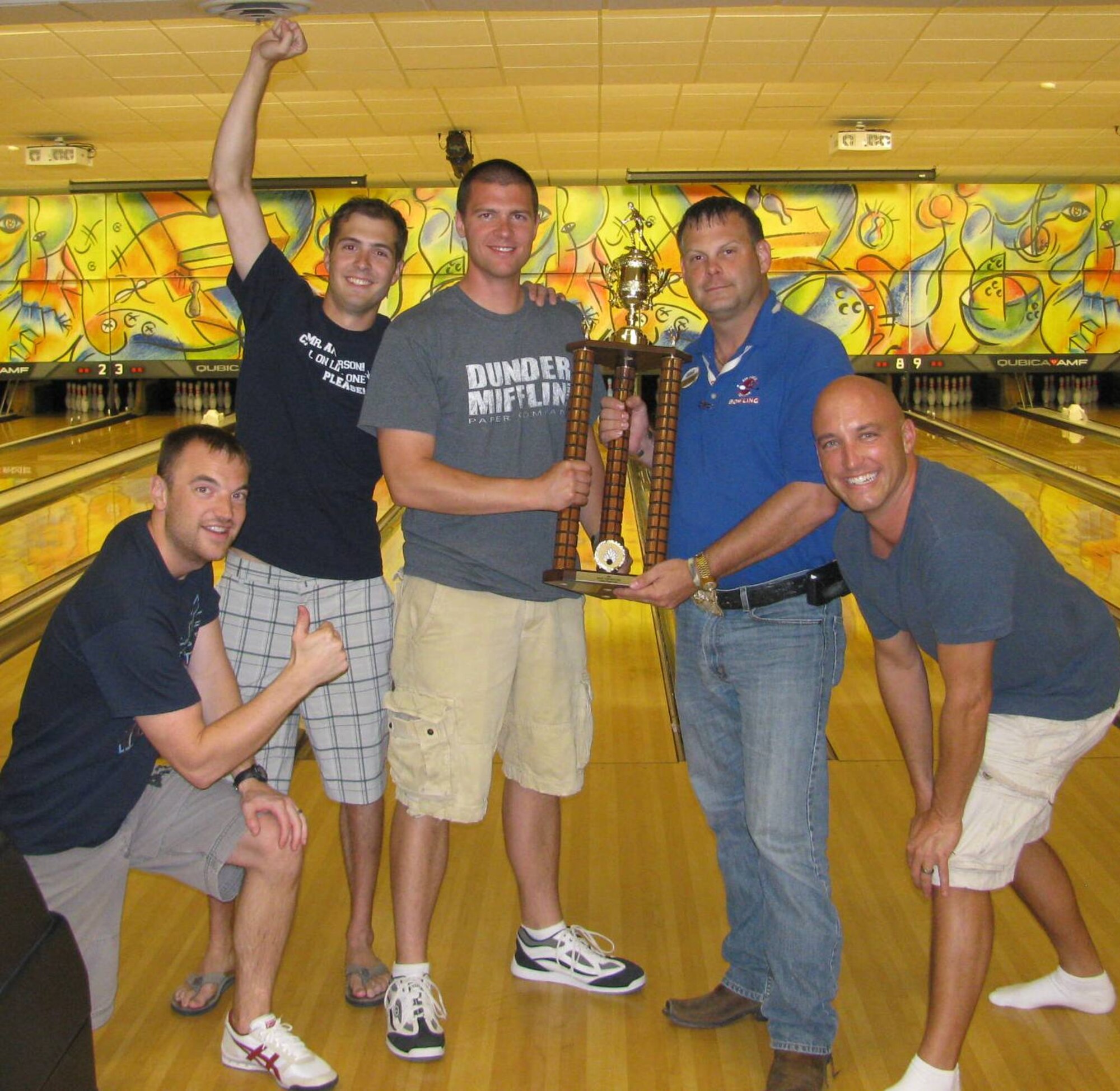 LAUGHLIN AIR FORCE BASE, Texas – Members of the Rio Lo-bowlers bowling team pose for a celebratory photo after winning the Laughlin intramural bowling tournament at Cactus Lanes Bowling Center recently. The Lo-bowers beat out the Engineers of the 47th Civil Engineering Squadron and six other teams to win the championship. (contributed photo)  