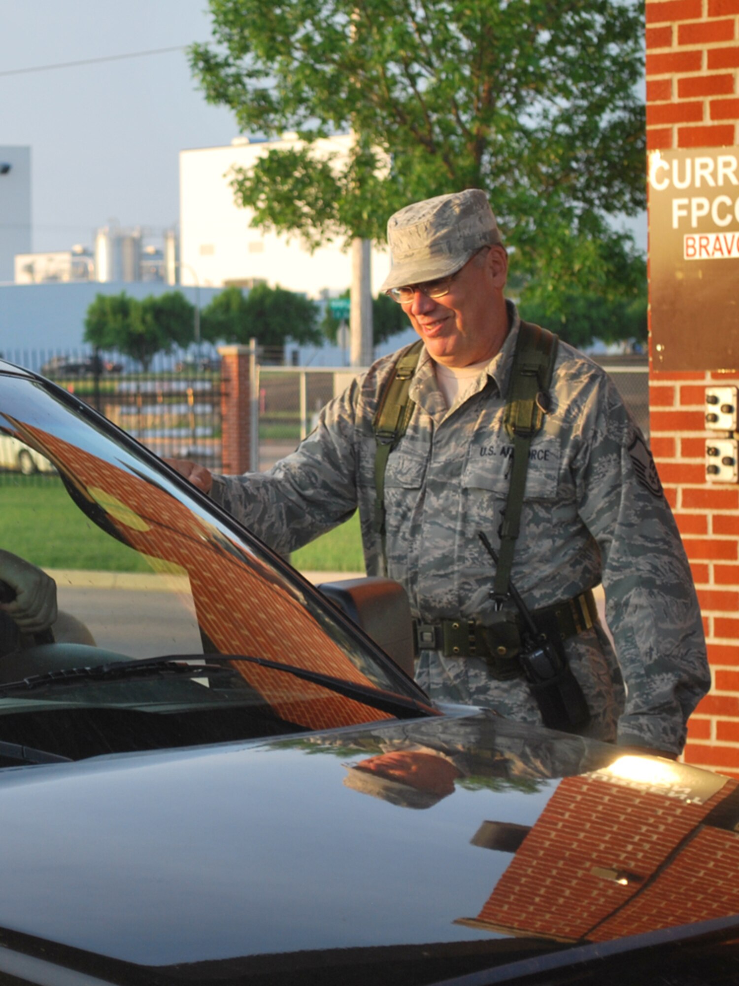 SIOUX FALLS, S.D. - Master Sgt. Terry Jones worked his last day at the main gate of Joe Foss Field June 3.  Jones will retire in July with over 41 years of service.  Always sharing a wave and a fond “hello” to the members of the unit as they arrived each
day, Sgt. Jones will be greatly missed. (Photo by Lt. Col. Reid Christopherson) (RELEASED)