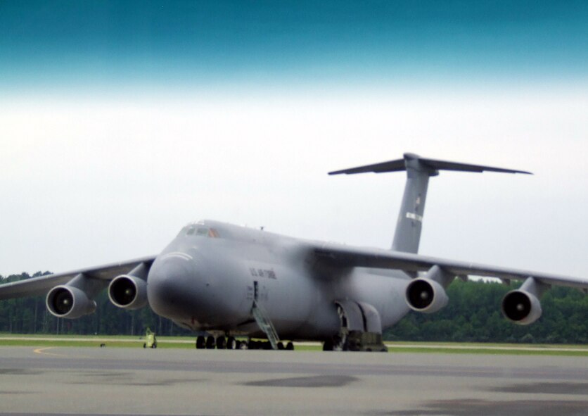 A C-5 Galaxy is parked on the flightline at Dover Air Force Base, Del., on June 5, 2011. The C-5 is the Air Force's largest airlift airframe. (U.S. Air Force Photo/Master Sgt. Scott T. Sturkol)