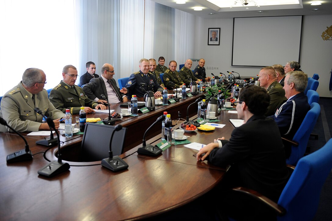 Czech Republic Chief of the General Staff Gen. Vlastimil Picek, fifth from left, meets with Deputy Defense Secretary William J. Lynn and his staff in Prague, Czech Republic, June 15, 2011.  