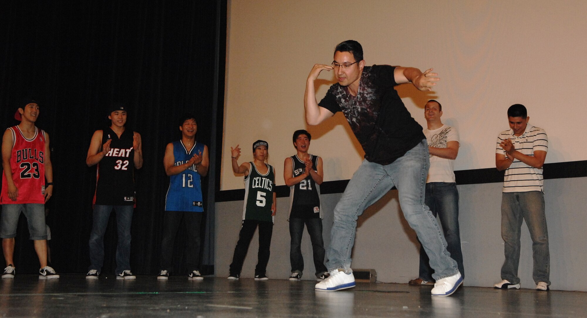 KUNSAN AIR BASE, Republic of Korea -- Wolf Pack members took the stage to prove their skills as ‘Last for One’ judged their performance before all in attendance at Last for One’s show here June 14. The show, which lasted for about an hour, was the group’s first presentation for a military audience. Last for One is well-known for their Korean heritage on a world-class scale. (Photo courtesy/Republic of Korea Air Force)
