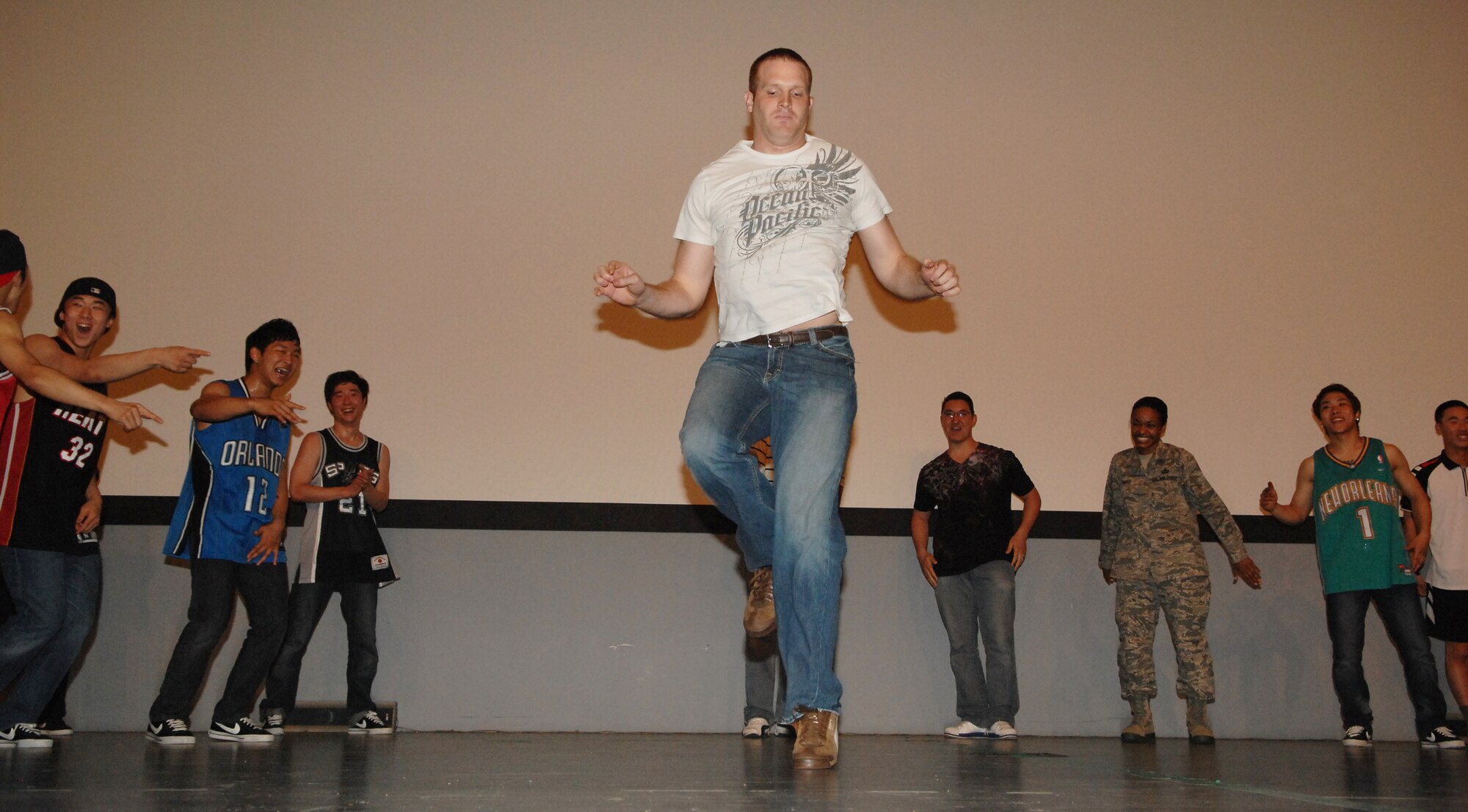 KUNSAN AIR BASE, Republic of Korea -- Wolf Pack members took the stage to prove their skills as ‘Last for One’ judged their performance before all in attendance at Last for One’s show here June 14. The show, which lasted for about an hour, was the group’s first presentation for a military audience. Last for One is well-known for their Korean heritage on a world-class scale. (Photo courtesy/Republic of Korea Air Force)