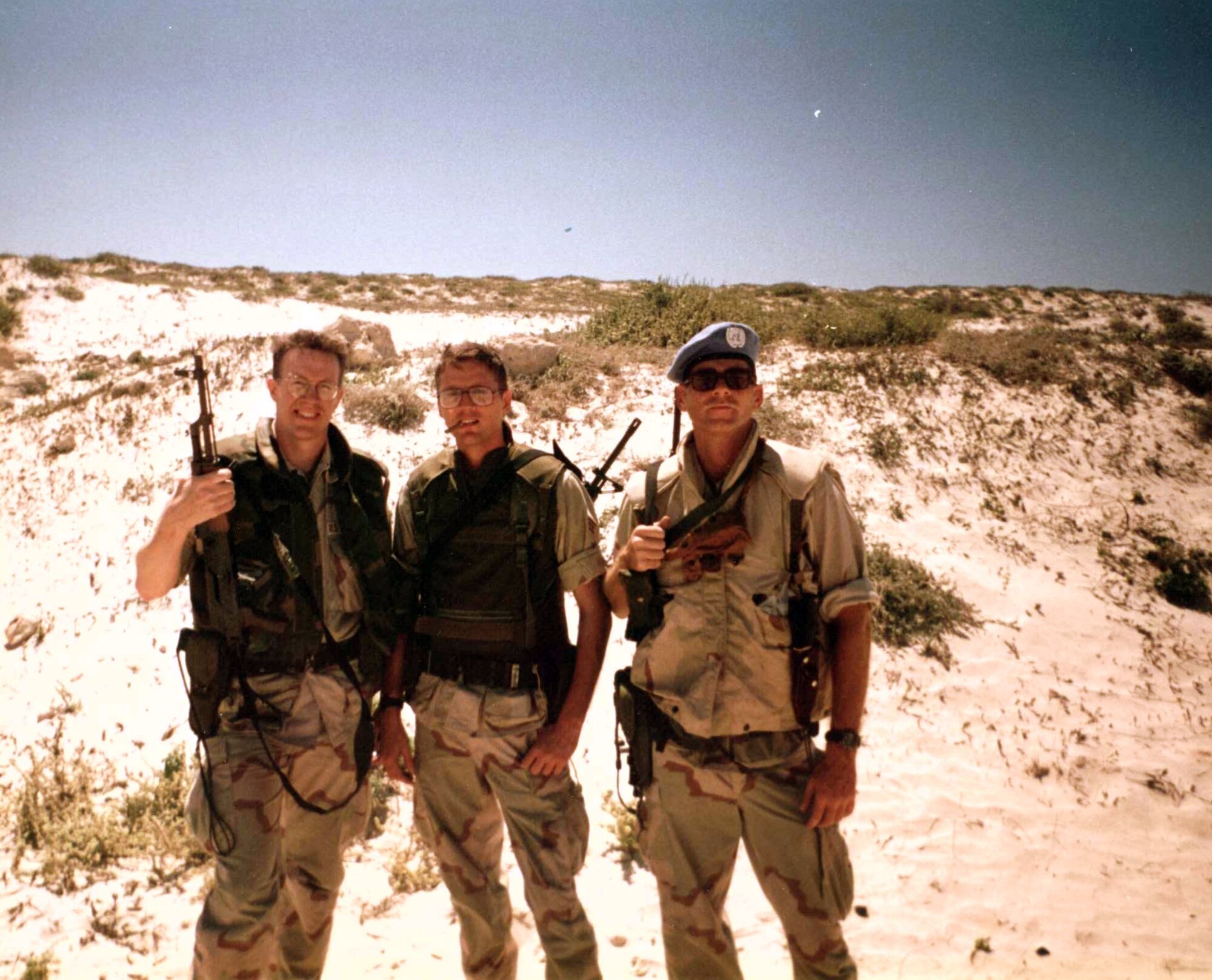 Col. John Boyle, 90th MSG commander, served in Somalia from March 1993 to February 1994 during Operation Restore Hope as chief of military information collection for the United Nations. Col. Boyle, then a captain, is pictured with then Senior Airman Blaze Lipowski and Maj. Bill Ciastone. (Courtesy photo)