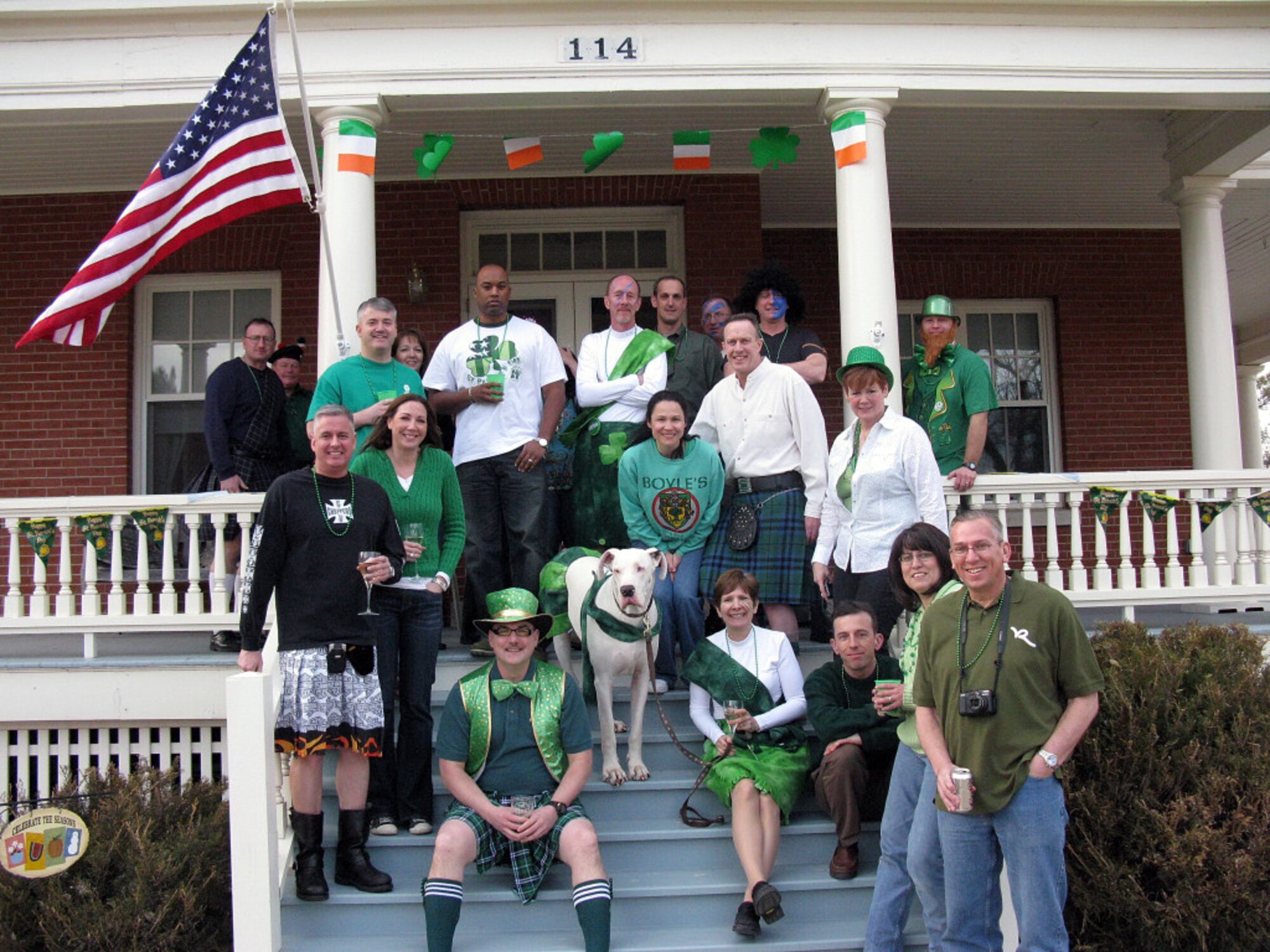 Col. John Boyle, 90th Mission Support Group commander, and his wife, Diana, host a Pink Flamingo party at their home on base here for St. Patrick's Day in 2010. (Courtesy photo)
