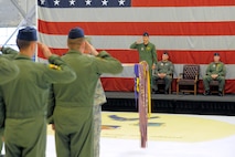 Airmen from the 4th Fighter Squadron render their first salute to their new commander, Lt. Col. Jay Sabia, right, during a change of command ceremony June 10 at Hill Air Force Base. (U.S. Air Force photo by Todd Cromar/Released)