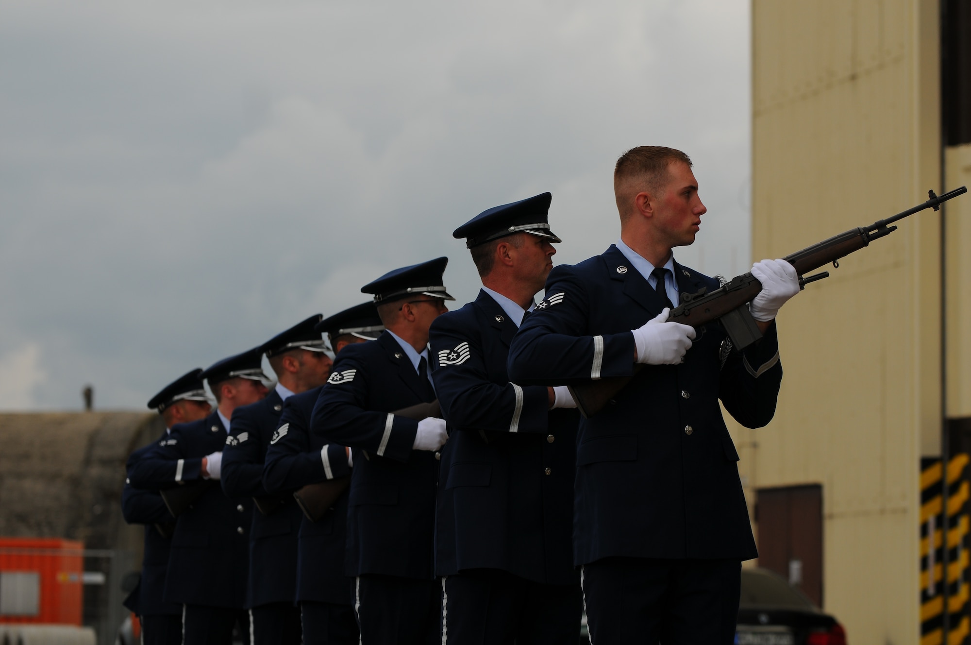 SPANGDAHLEM AIR BASE, Germany – Members of the 52nd Fighter Wing Honor Guard firing party fire three volleys in honor of Staff Sgt. Joseph J. Hamski, 52nd Civil Engineer Squadron Explosive Ordnance Flight, during his memorial service held here June 16. Sergeant Hamski was killed in action May 26, 2011, in Shorabak, Afghanistan, while responding to a known enemy weapons cache. (U.S. Air Force photo/Airman 1st Class Dillon Davis)