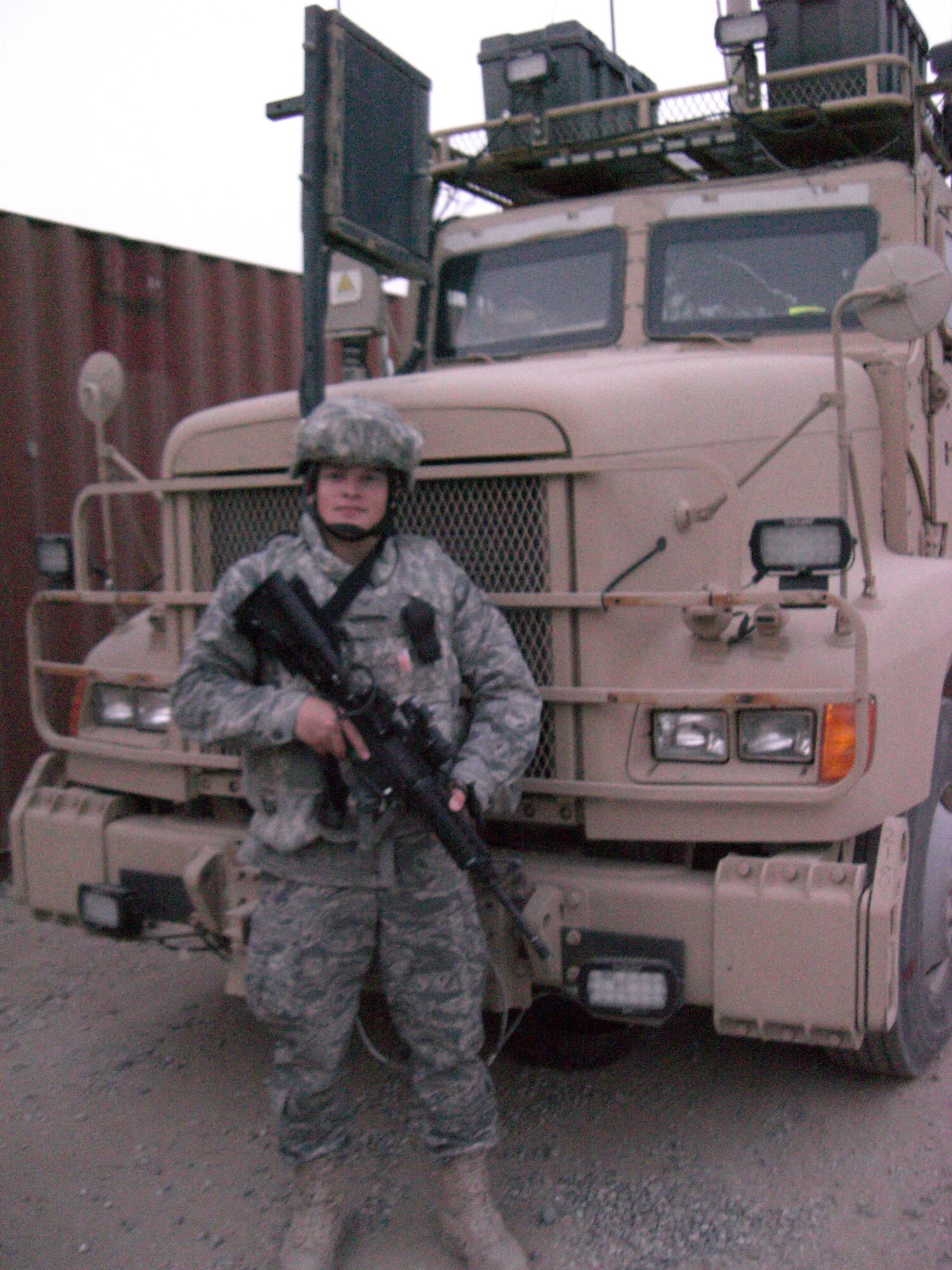 CAMP ARIFJAN, Kuwait -- Airman 1st Class Corle Ryle departed Whiteman Jan. 20, where is assigned to the 424th Medium Truck Detachment. Prior to deploying, Airman Ryle trained at Camp Bullis, Texas, at Basic Combat Convoy Course. Airman Ryle is scheduled to return in the fall. (Courtesy photo) 