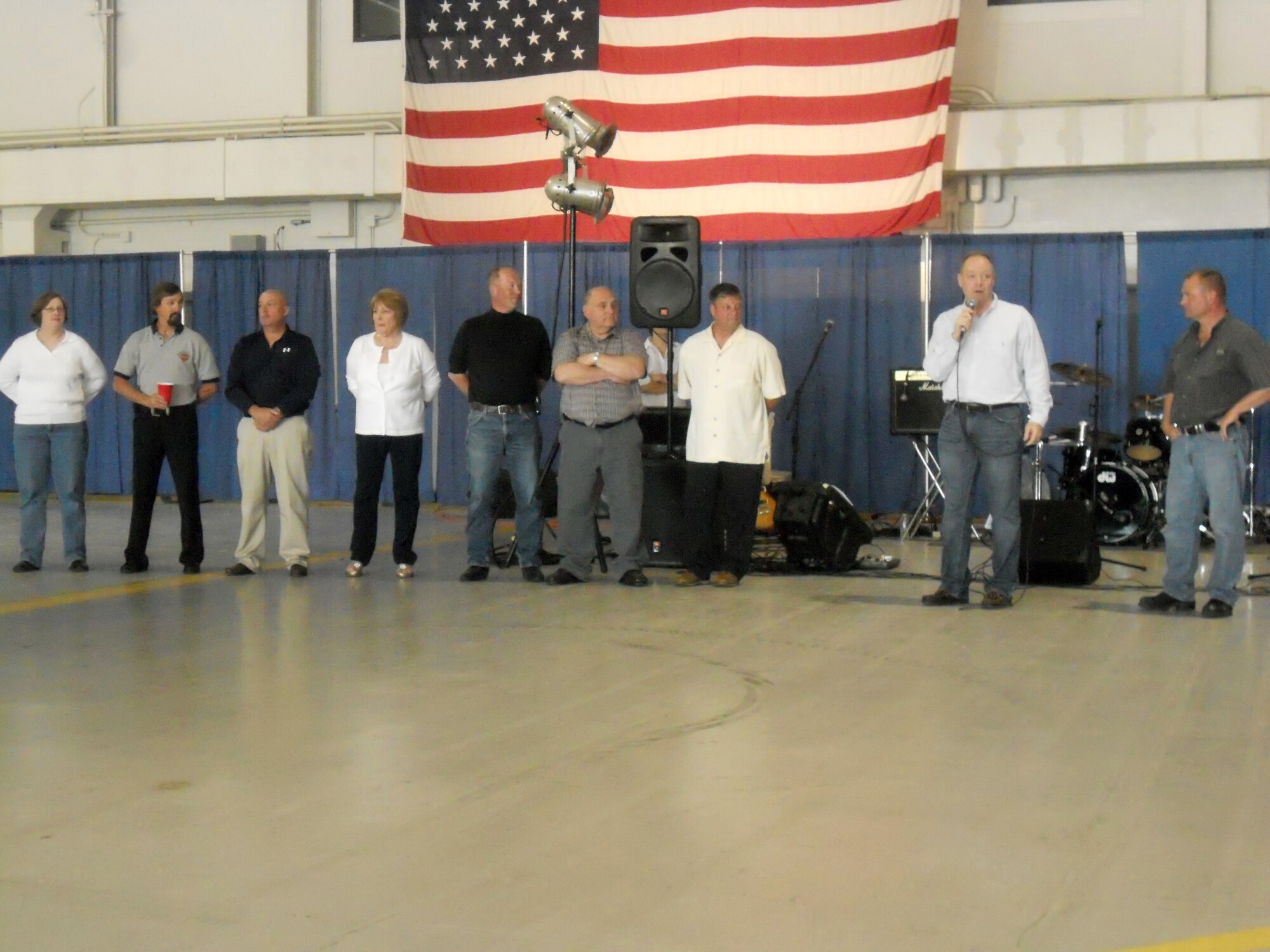 U.S. Air Force Col. Kevin W. Bradley (second from right) expresses his gratitude to all the retiring chief master sergeants at Hancock Field Air National Guard Base in Syracuse NY, on 4 June 2011.  The Wing held a “Hail to the Chiefs” dinner and ceremony for all chiefs who have or will retire in 2010-11. (U.S. Air Force photo by Staff Sgt. Takeya Williams)