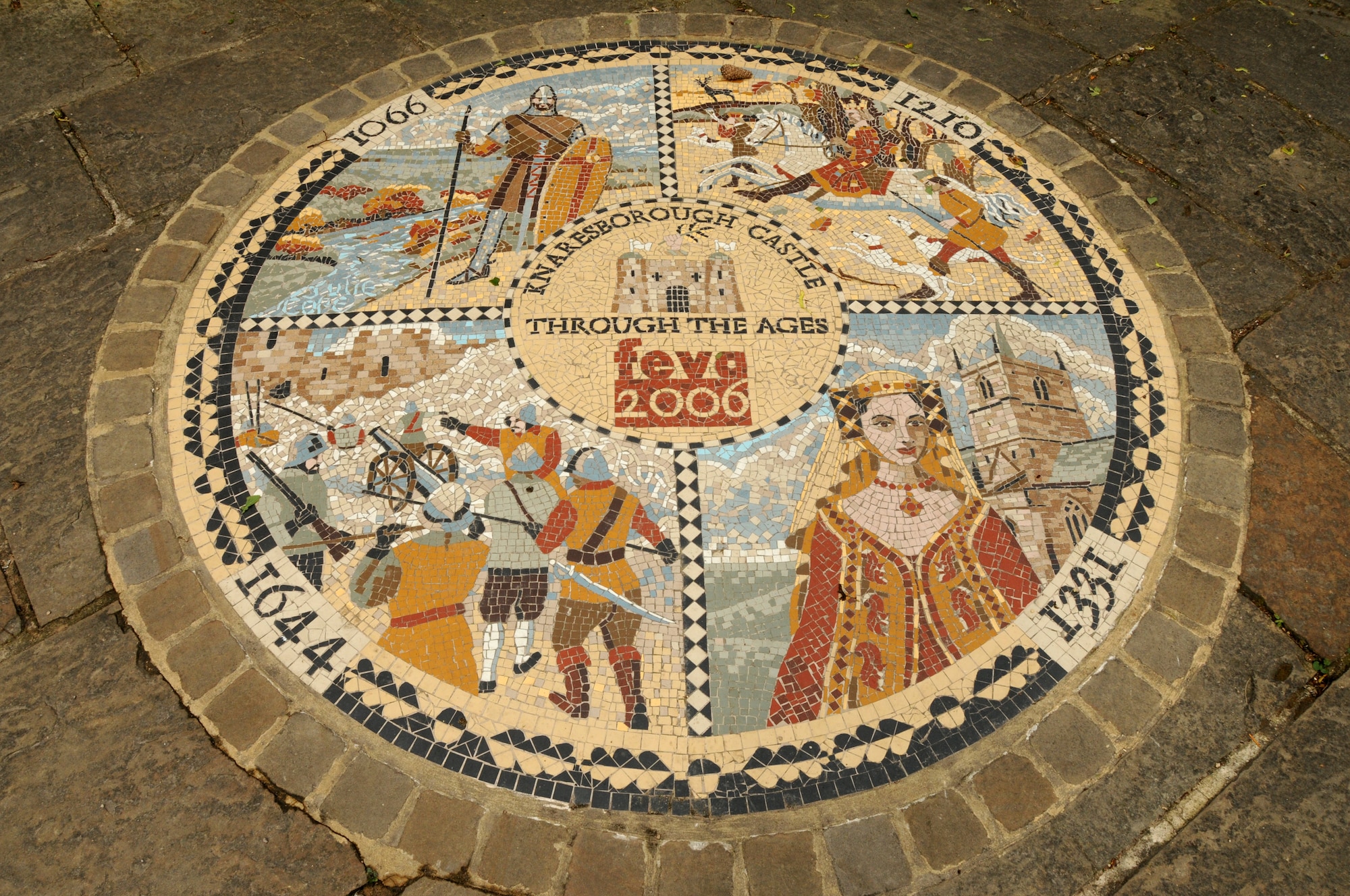 KNARESBOROUGH, England – This mosaic gives a brief history of Knaresborough Castle. Participants on the RAF Lakenheath Outdoor Recreation “Harry Potter and Loch Ness” trip visited the castle on May 28, 2011. For more information about travel opportunities call the RAF Lakenheath ODR office at commercial 01638 522 146 or DSN 226-2146. (U.S. Air Force photo/Staff Sgt. Stephen Linch)
