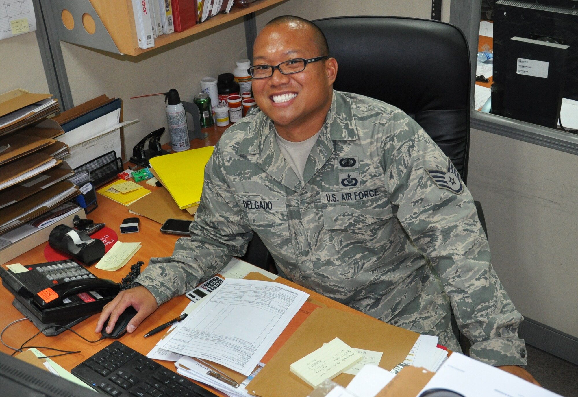 Staff Sgt. Matthew M. Delgado is deployed from the 802nd Contracting Squadron, Lackland Air Force Base, Texas. (U.S. Air Force photo by Staff Sgt. Patrice Clarke)