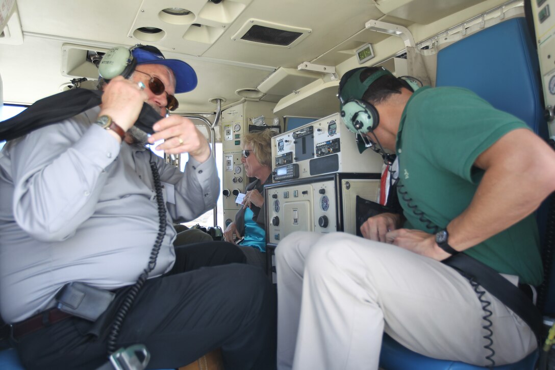 Senator Jean Fuller [back, center], the California district 18 senator, and her aides take an aerial tour of  the Combat Center during her visit June 17, 2011.::r::::n::